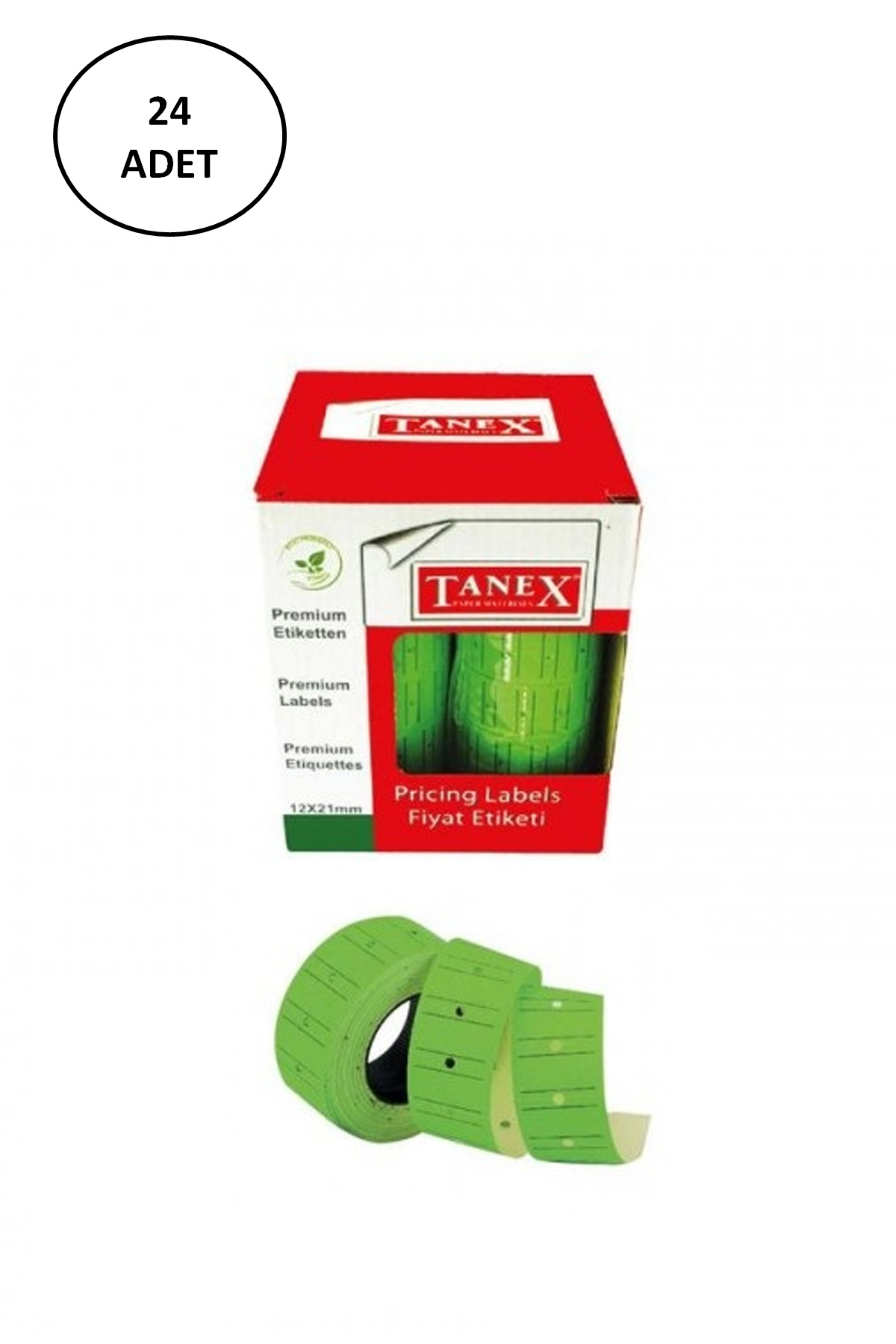 Tanex Makine Etiketi 12-21 Çizgili Fosforlu Yeşil 24'lü Tanex Makine Etiketi 12-21 Çizgili Fosforlu Yeşil 24'lü