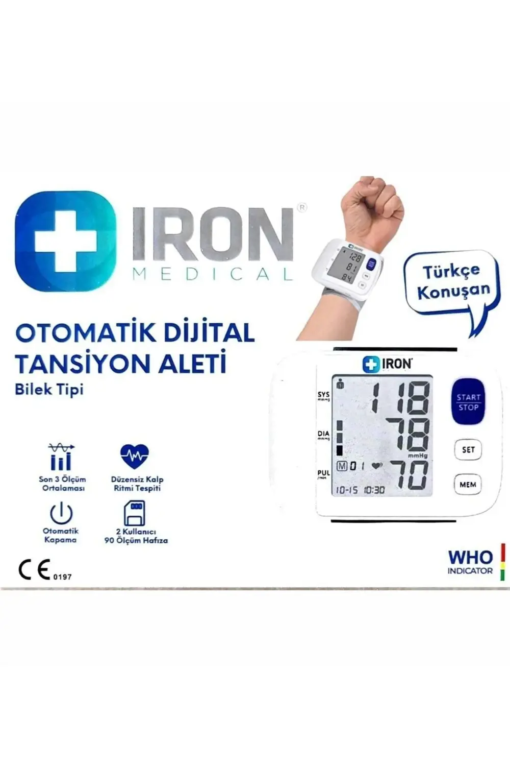 - Tansiyon Aleti Dijital Bilekten Ölçer Türkçe Konuşan Ref:jn-163