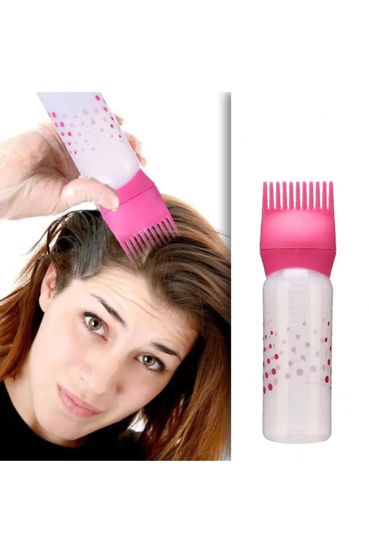 Taraklı Saç Boyama Şişesi - Saç Bakım Yağı Uygulama Şişesi - Dip 