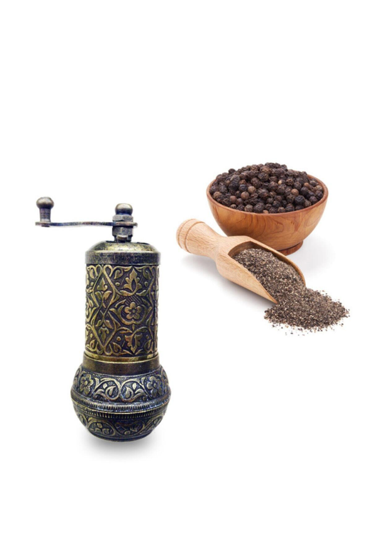 Tarihi Zamak Minik Tombul Karabiber El Değirmeni 11 Cm Antik Sarı