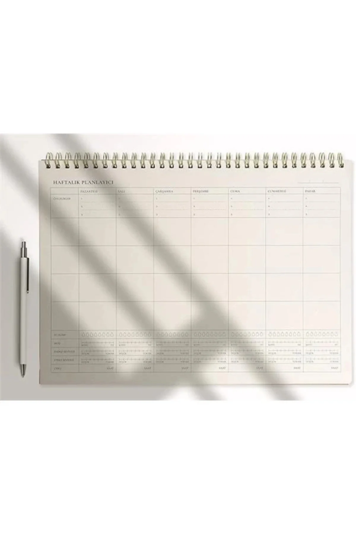 Tarihsiz Spiralli Haftalık Planlayıcı 12 Aylık Kullanım
