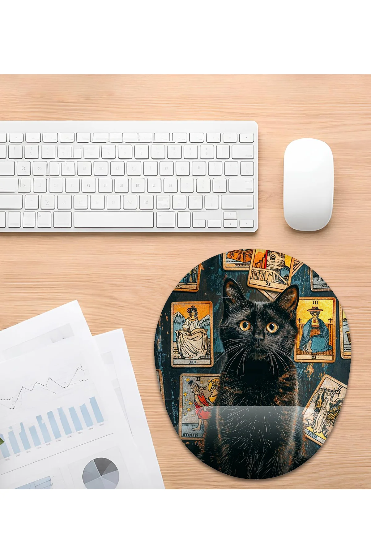 Tarot ve Kedi Bilek Destekli Mouse Pad Ergonomik Kaymaz Taban Mou