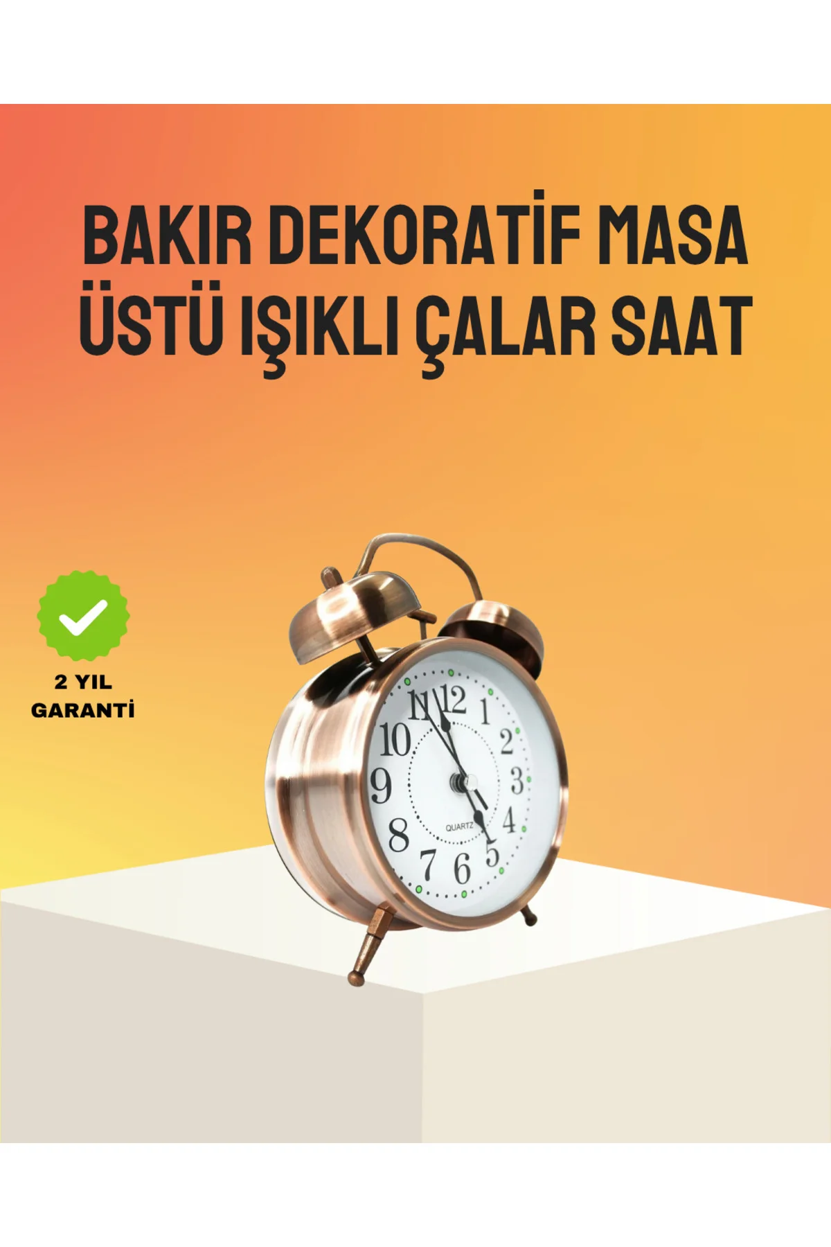 Tarz Bronz Dekoratif Masa Saati Metal Gövde Yüksek Sesli Alarm