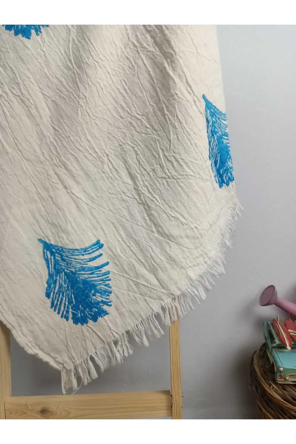 Taş Baskı Peştemal Mavi Tüy