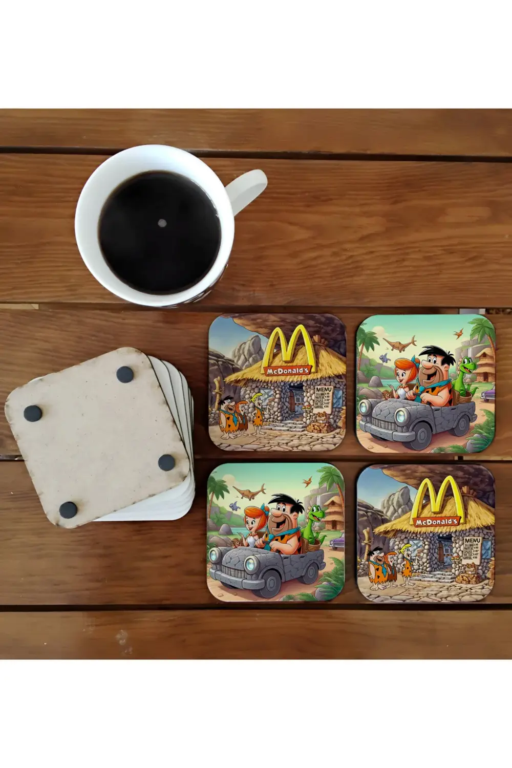 Taş devri ailesi fast food yemekte - McDonald's- hamburger cips m