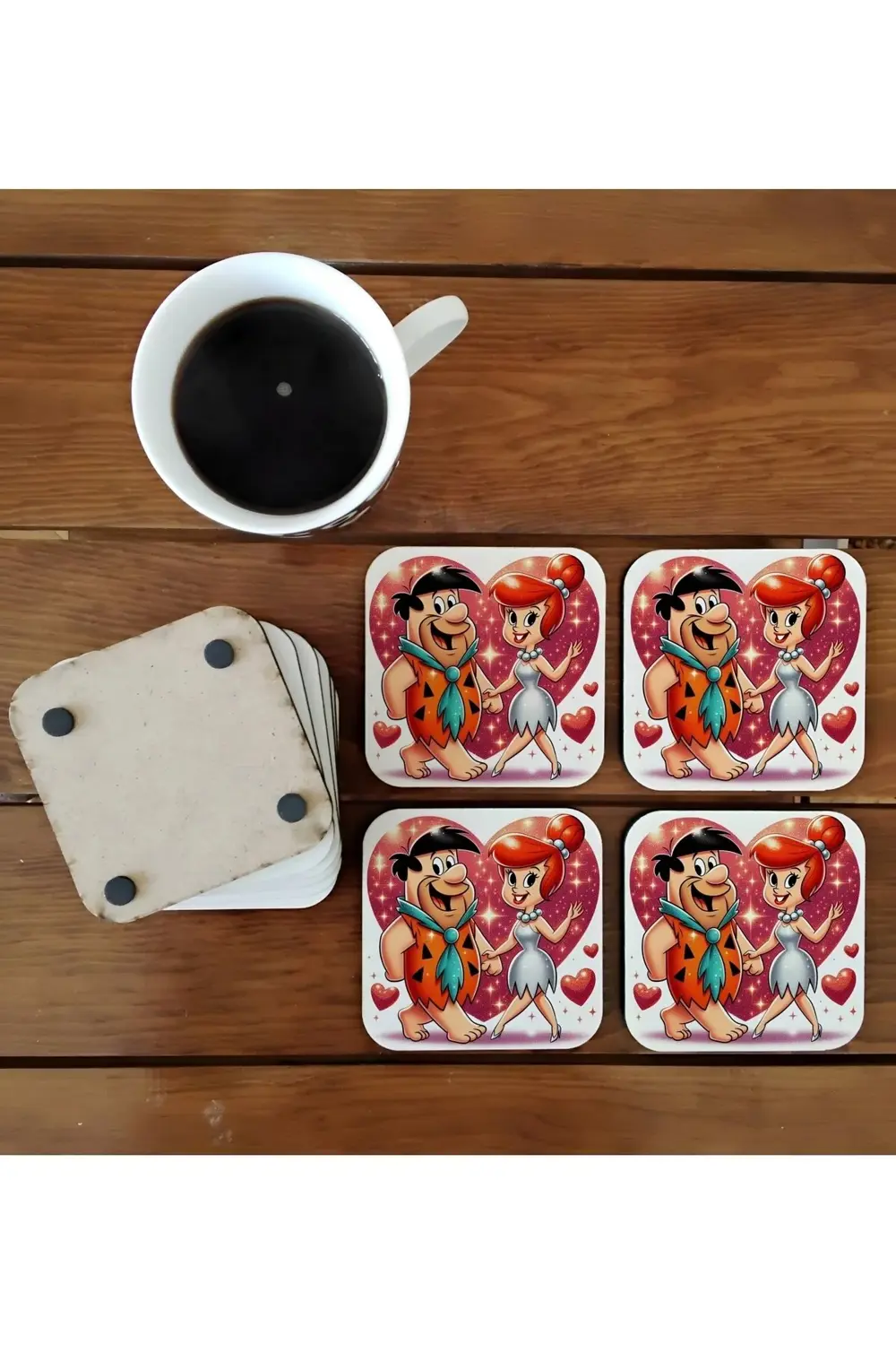 Taş Devri fred ve vilma çakmaktaş çizgi karakter ahşap bardak alt