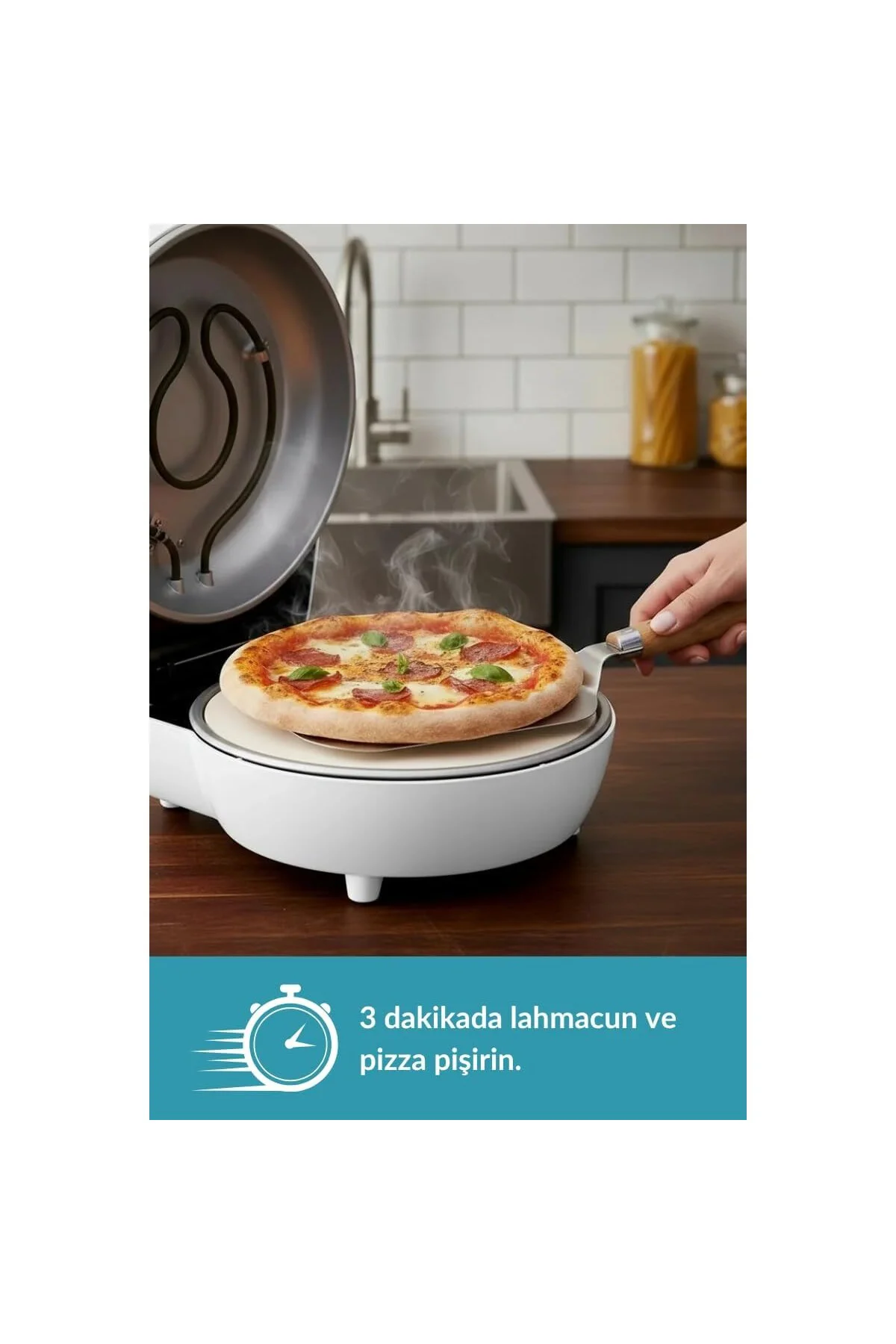® Taş Fırın Lahmacun Makinesi, Çıkarılabilir 30 cm Doğal Taş Pişi