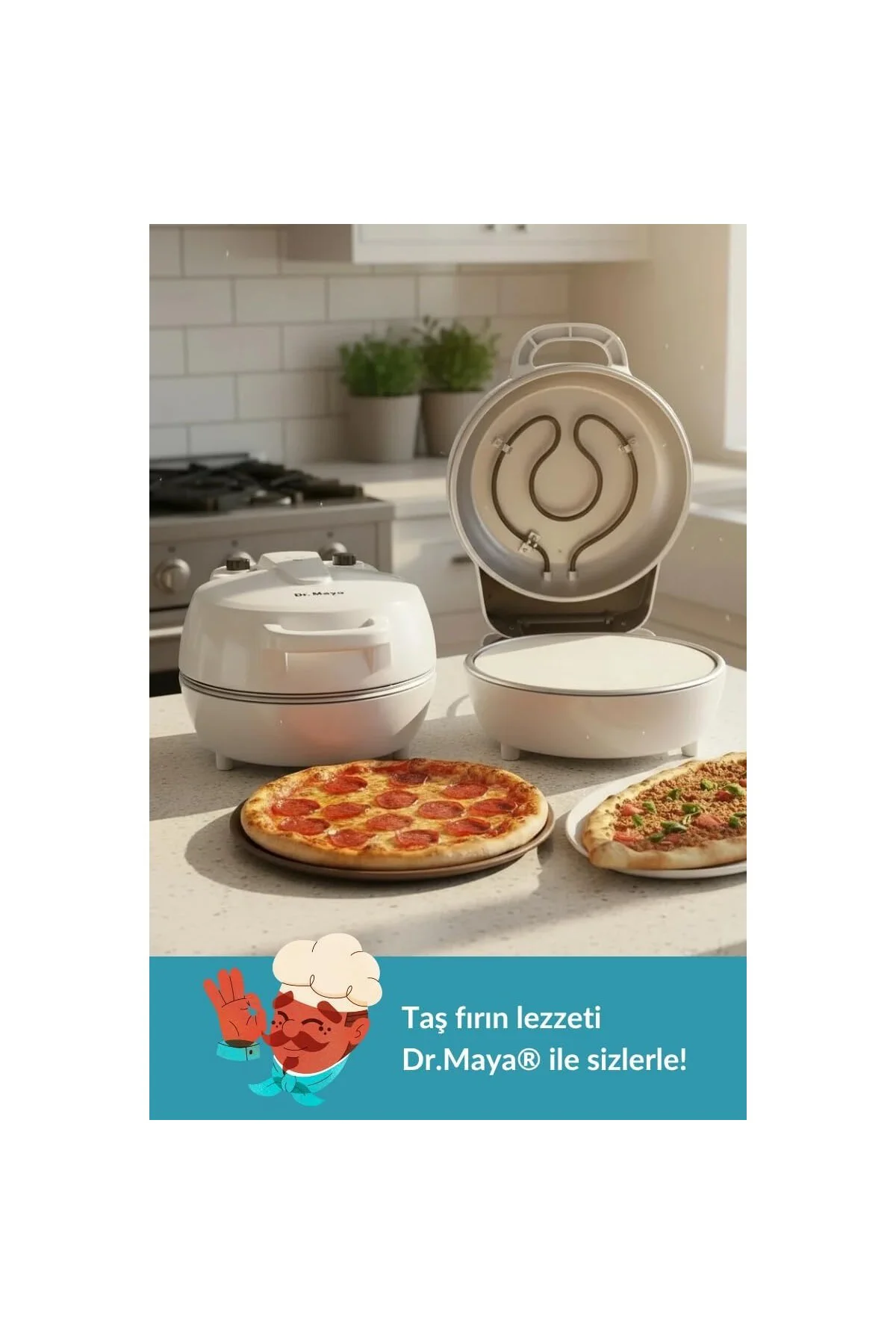 ® Taş Fırın Lahmacun Makinesi, Çıkarılabilir 30 cm Doğal Taş Pişi