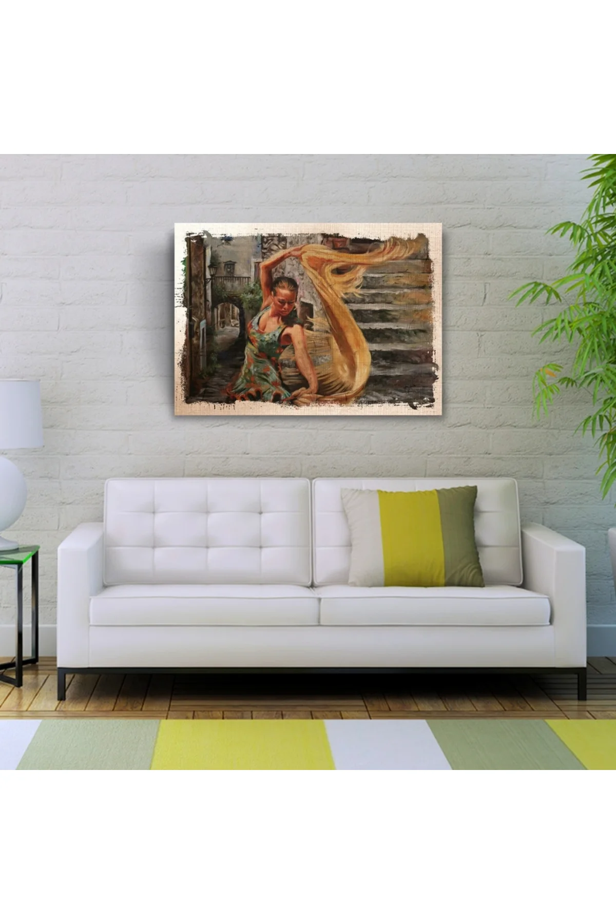 Taş Merdivenlerde Dans Eden Kız Yağlıboya Kanvas Tablo 50 x 70