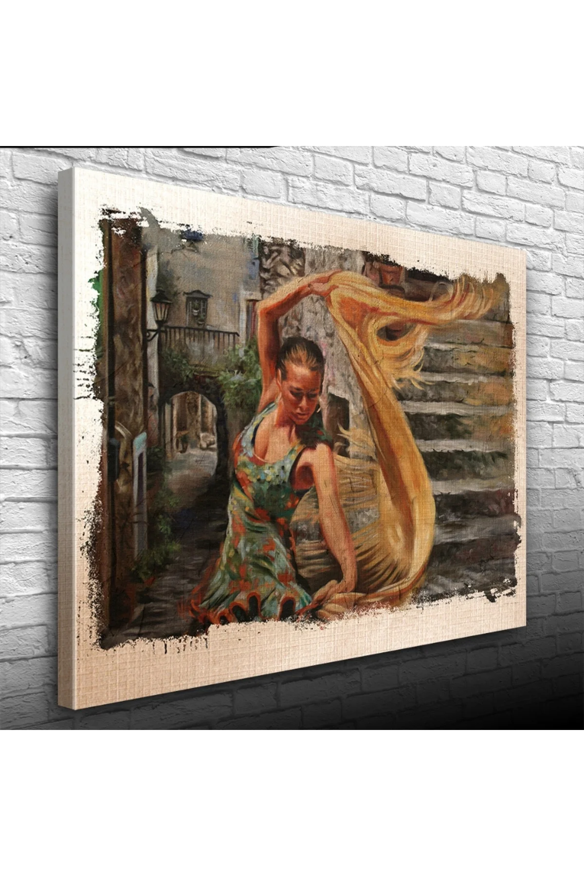 Taş Merdivenlerde Dans Eden Kız Yağlıboya Kanvas Tablo 50 x 70