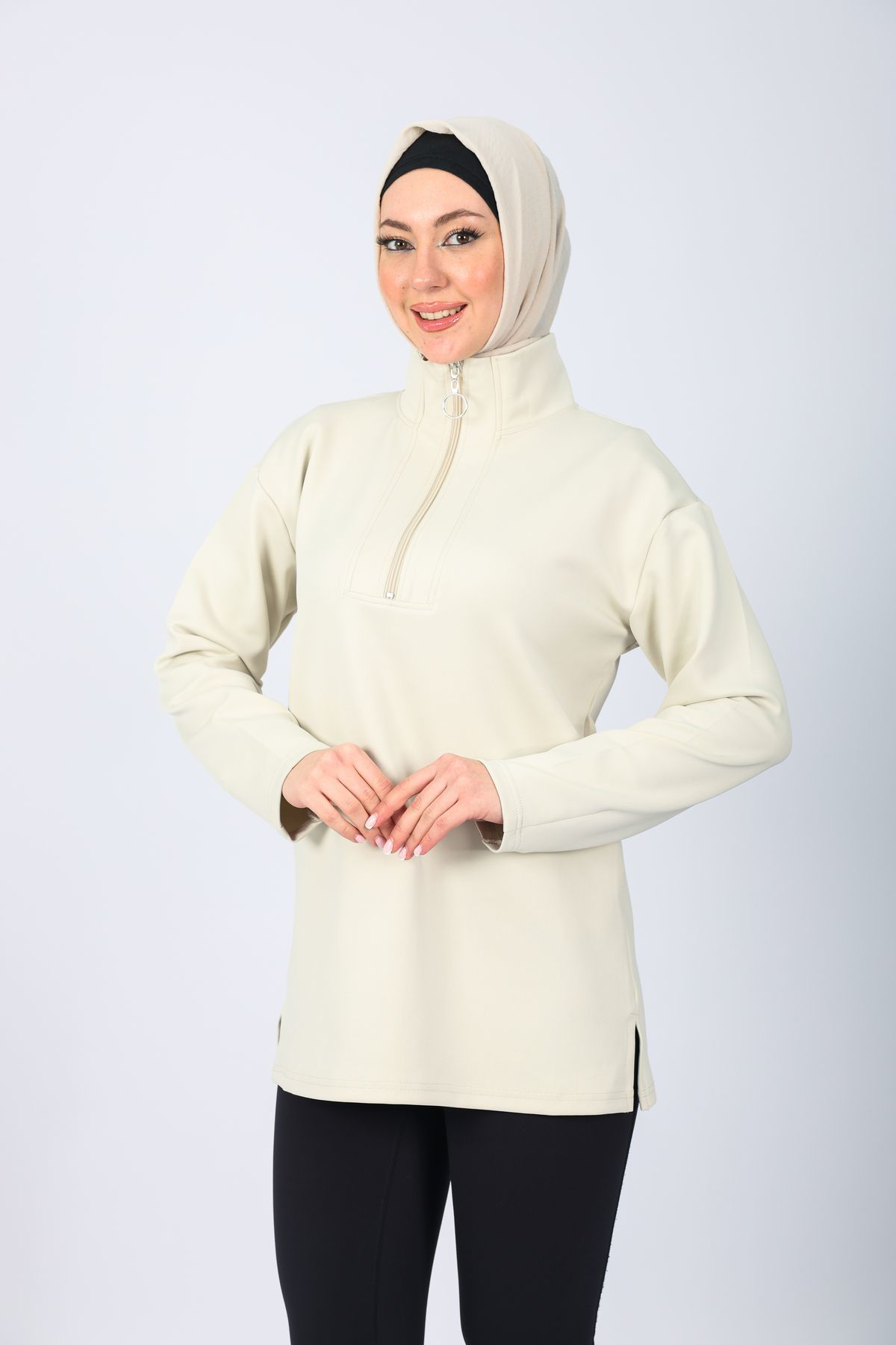 Baby Center Taş Oversize Fermuar Detayli  Scuba Örme Tunik