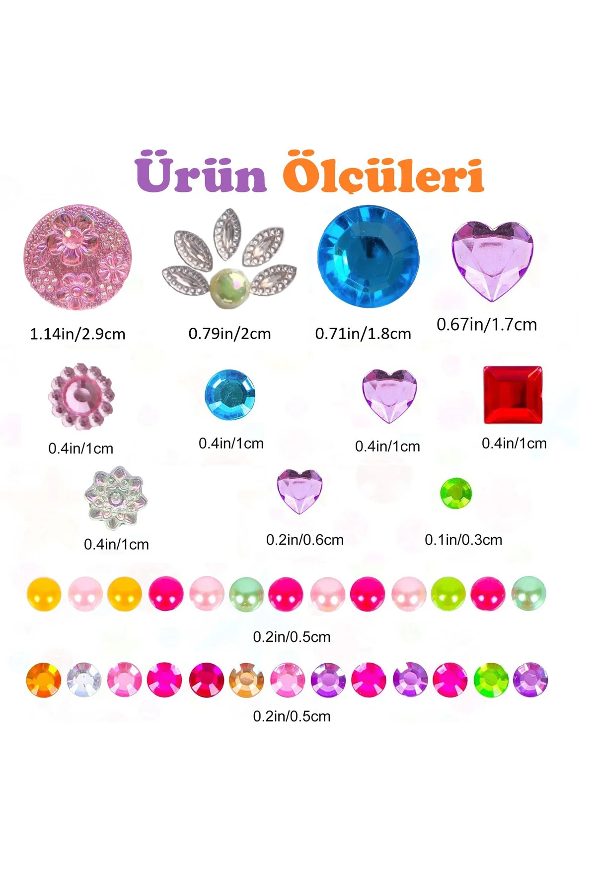 Taş Sticker Karışık Renkli Kalpli Yapışkanlı Saç, Yüz, Vücut, Tırnak Ve Pasta Süs Taşı Yılbaşı Işıltılı