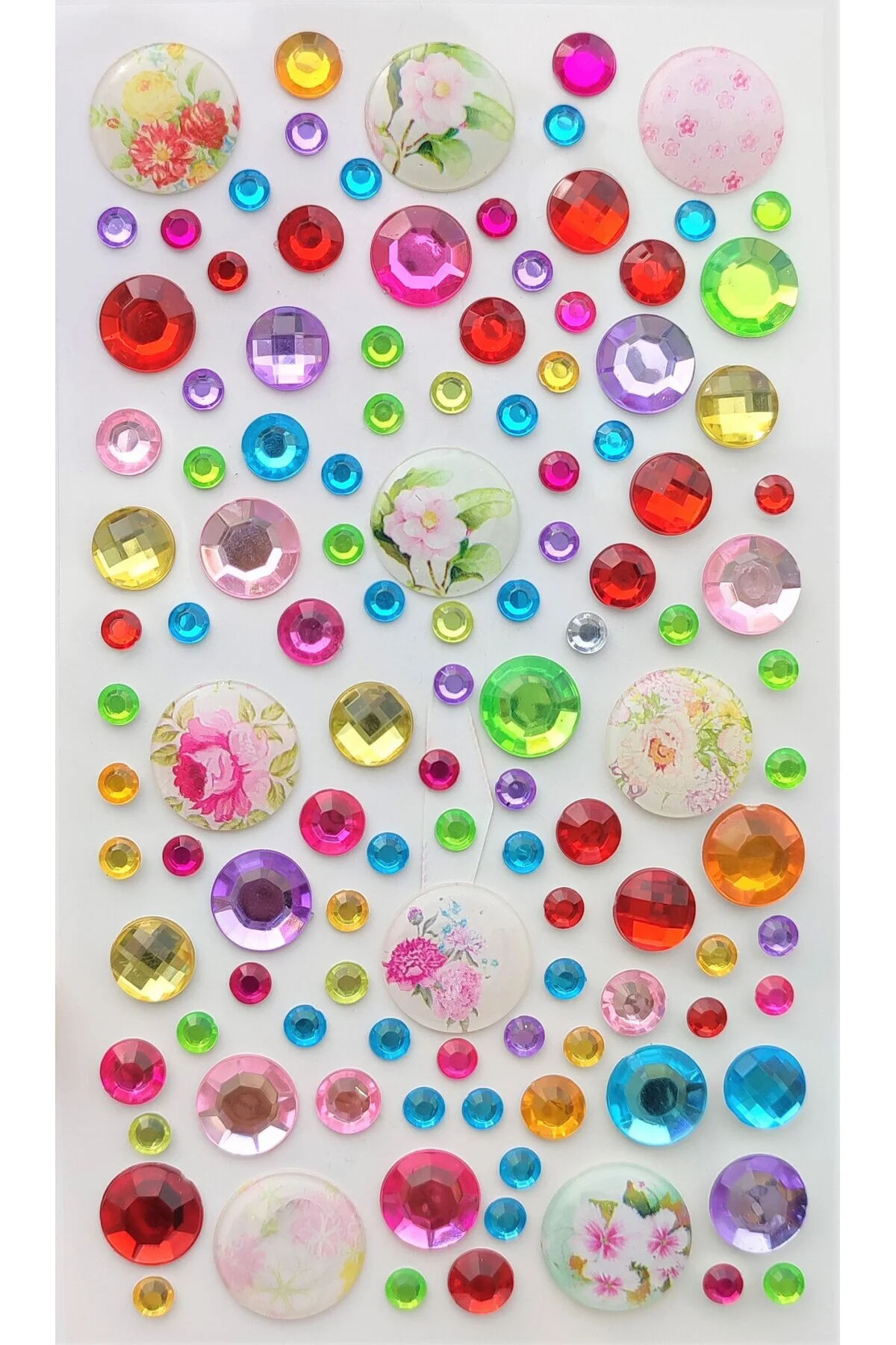 Taş Sticker Renkli Desenli Yuvarlak Yapışkanlı Saç , Yüz Ve Tırna