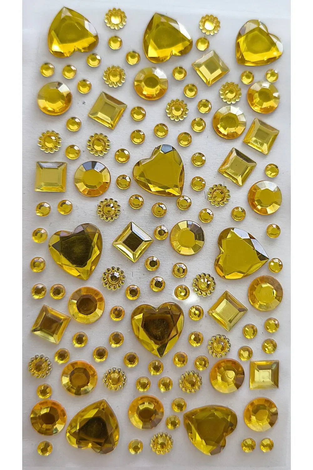 Taş Sticker Sarı Kalpler Yapışkanlı Saç , Yüz Ve Tırnak Taşı Yılb