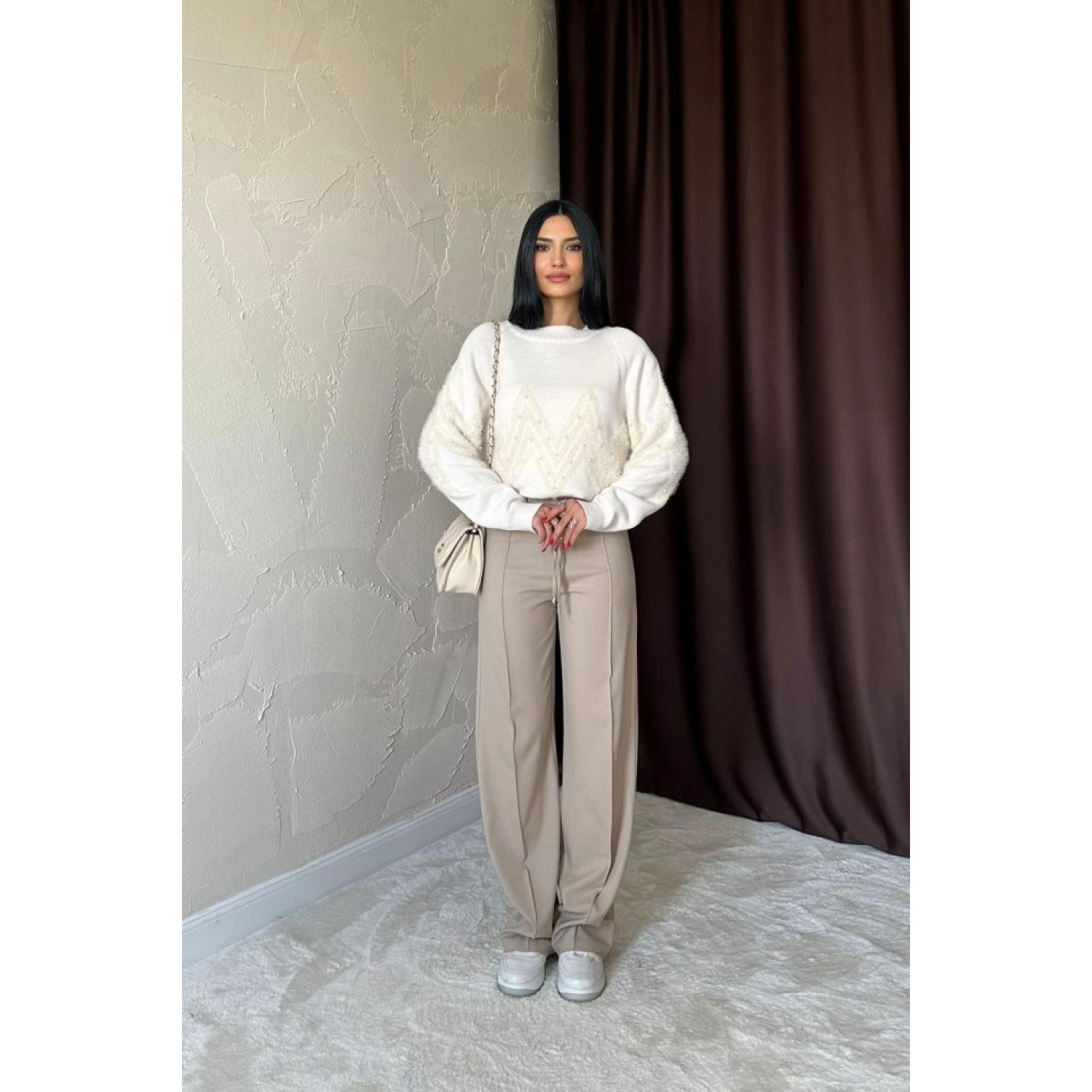 Taş Zikzak Boncuklu Triko Kazak