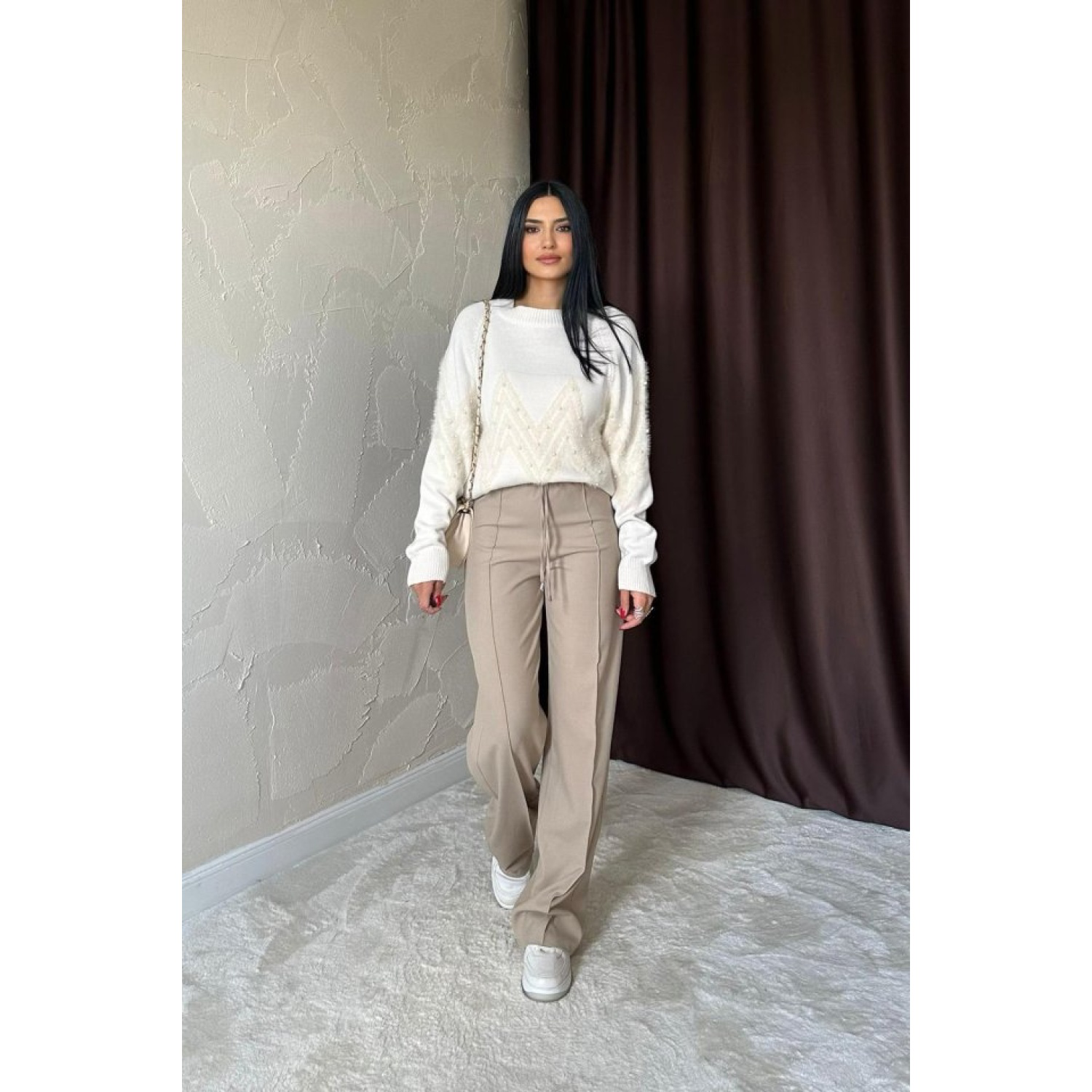 Taş Zikzak Boncuklu Triko Kazak