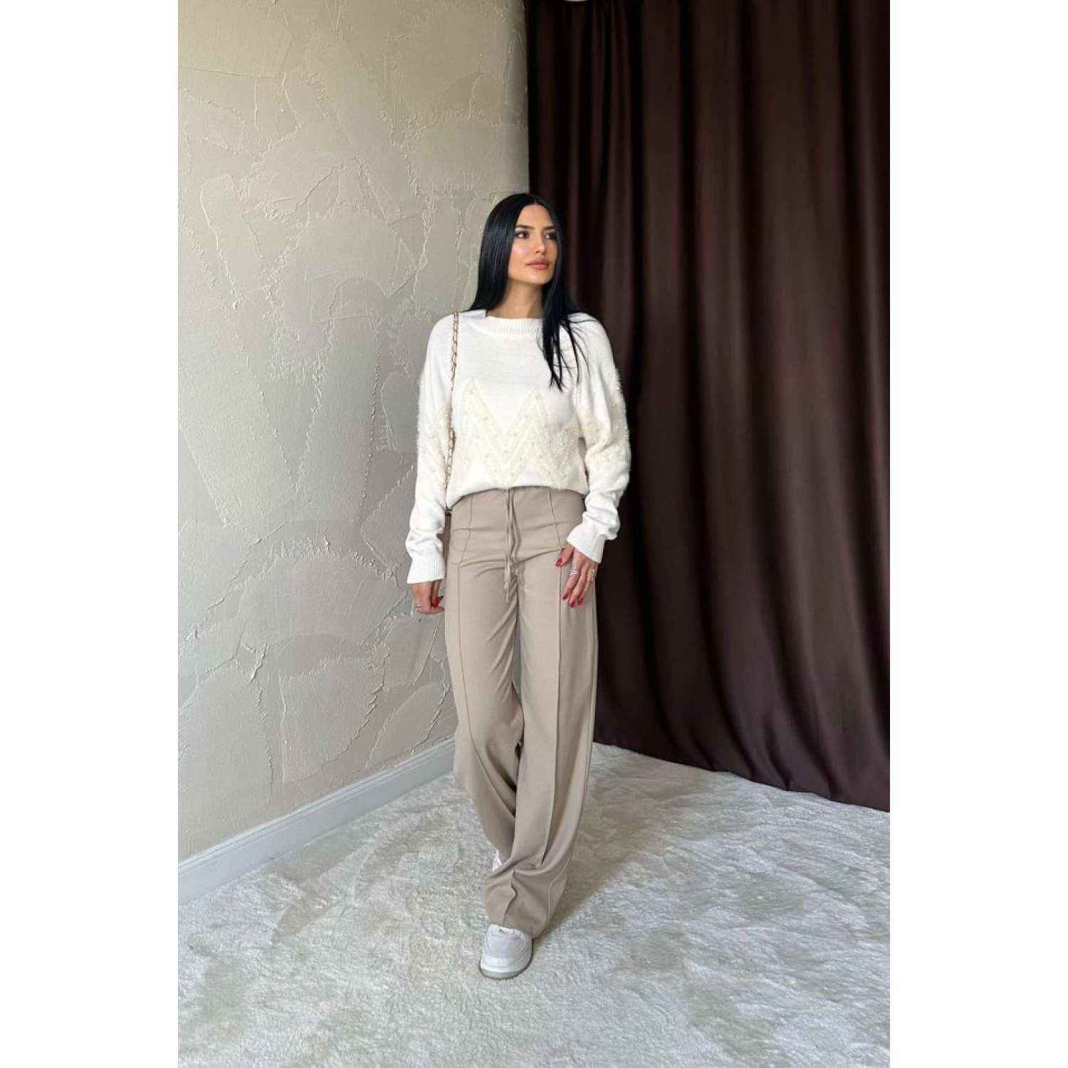 Taş Zikzak Boncuklu Triko Kazak