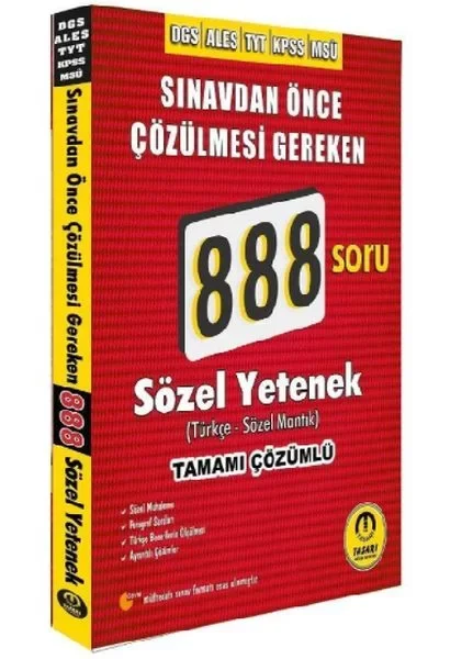 Tasarı DGS ALES TYT KPSS MSÜ Sözel Yetenek 888 Soru Bankası Çözüm