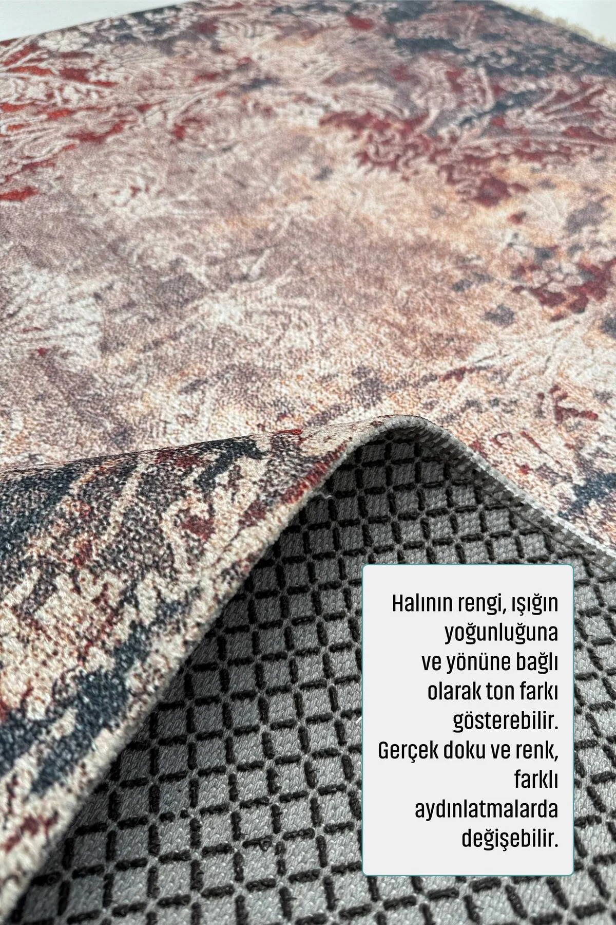 Tasarım Bej Gri Şönil Halı Kilim Yolluk Kaymaz Saçaklı Yıkanabili