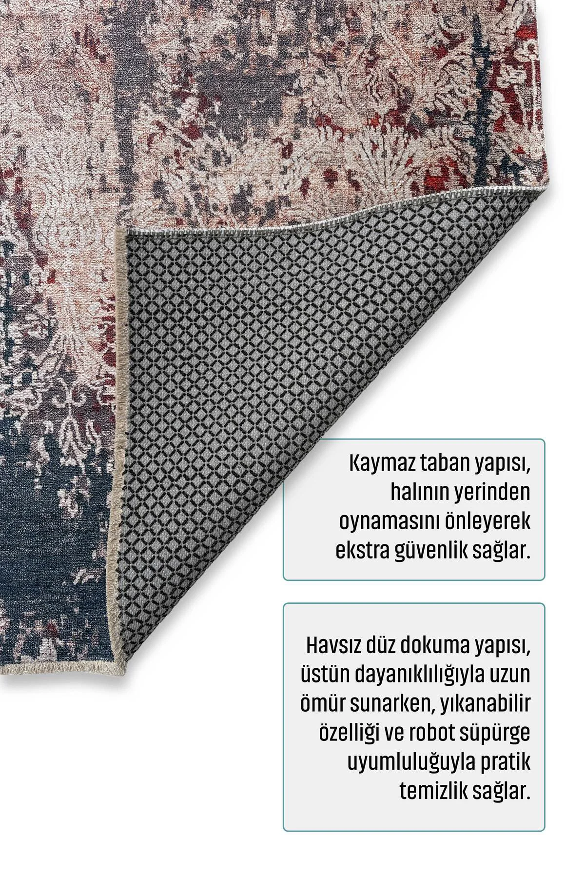 Tasarım Bej Gri Şönil Halı Kilim Yolluk Kaymaz Saçaklı Yıkanabili