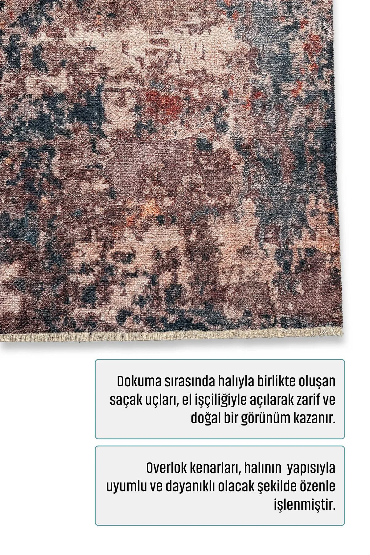 Tasarım Bej Şönil Halı Kilim Yolluk Kaymaz Saçaklı Yıkanabilir Sa