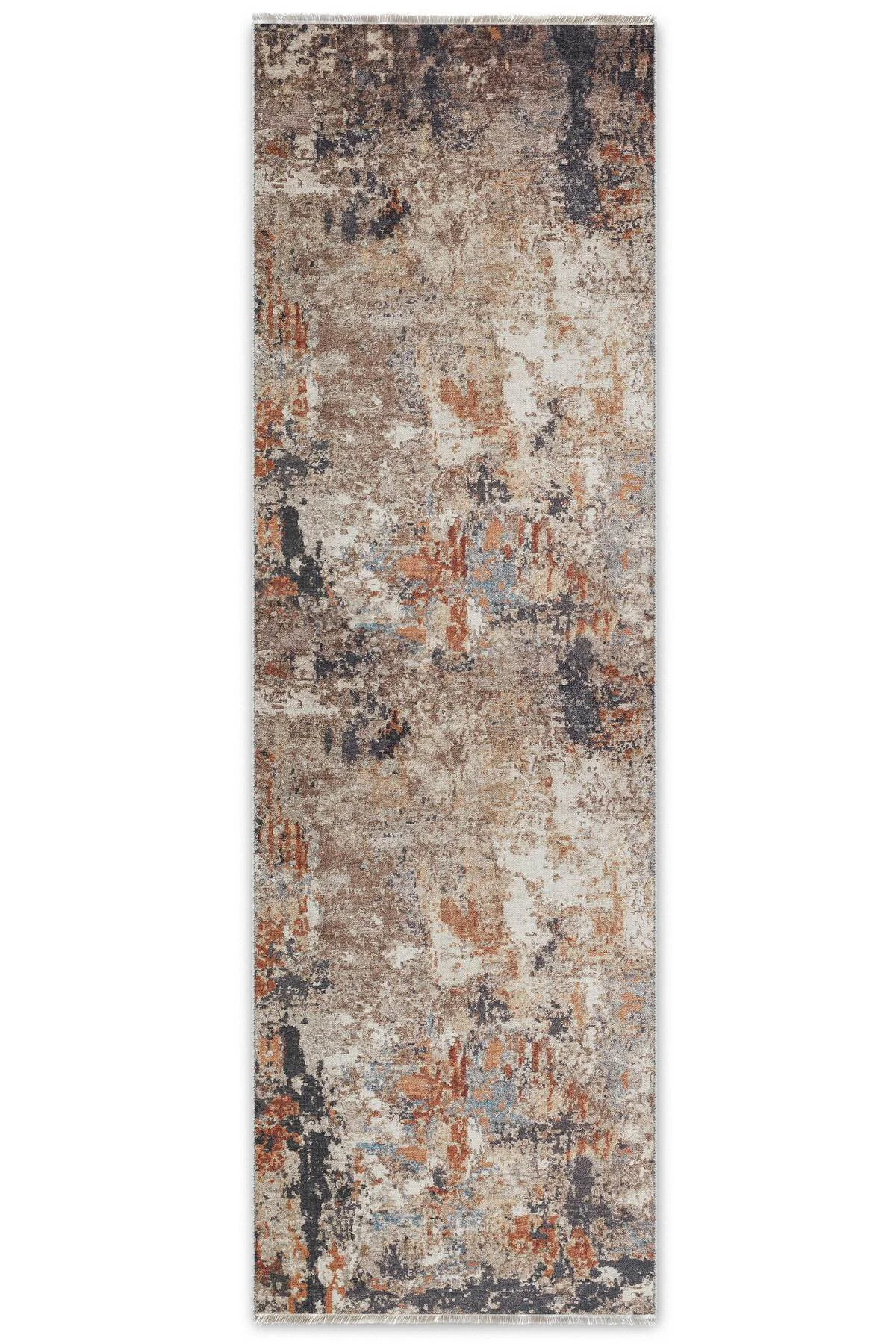 Tasarım Bej Şönil Halı Kilim Yolluk Kaymaz Saçaklı Yıkanabilir Sa
