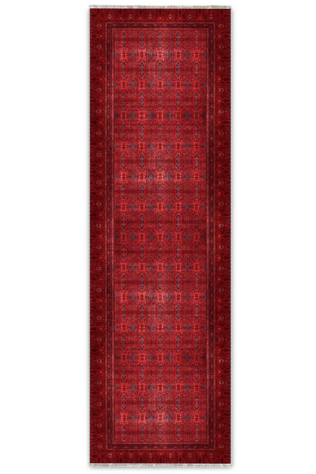 Tasarım Bordo Kırmızı Afgan Türkmen Şönil Halı Kilim Yolluk Kayma