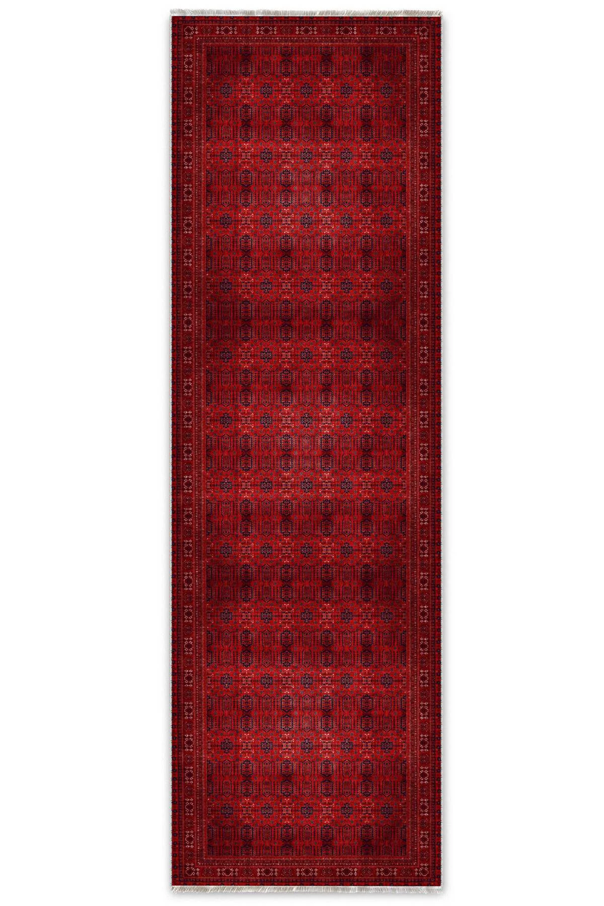 Tasarım Bordo Kırmızı Afgan Türkmen Şönil Halı Kilim Yolluk Kayma