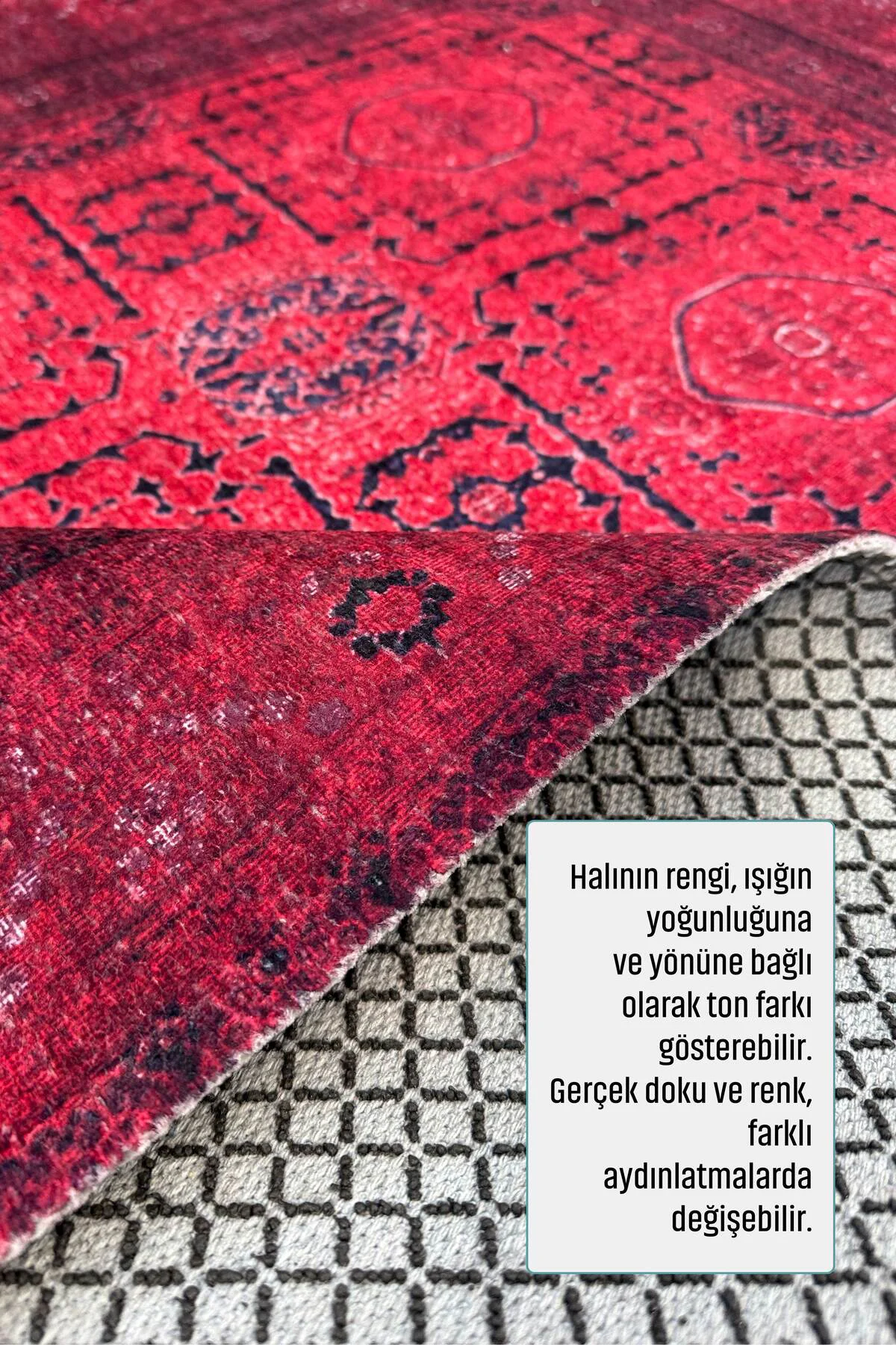 Tasarım Bordo Kırmızı Afgan Türkmen Şönil Halı Kilim Yolluk Kayma