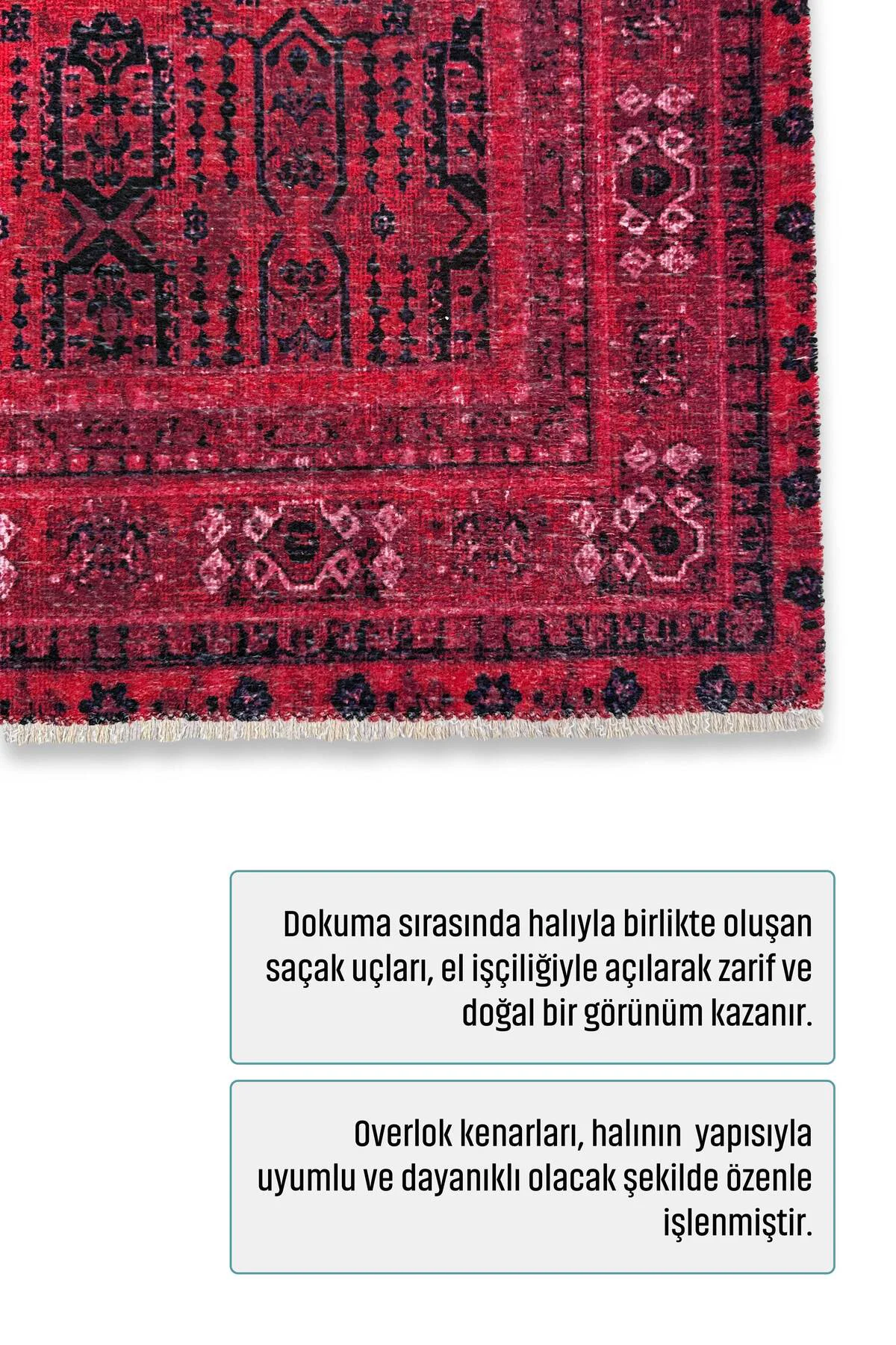 Tasarım Bordo Kırmızı Afgan Türkmen Şönil Halı Kilim Yolluk Kayma