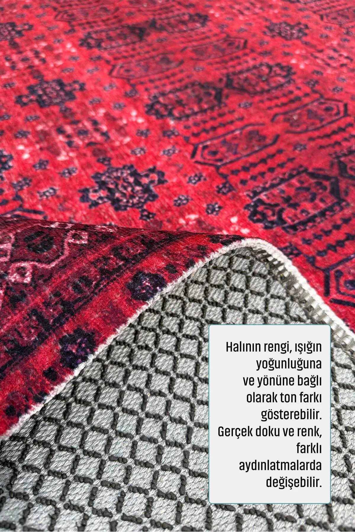Tasarım Bordo Kırmızı Afgan Türkmen Şönil Halı Kilim Yolluk Kayma