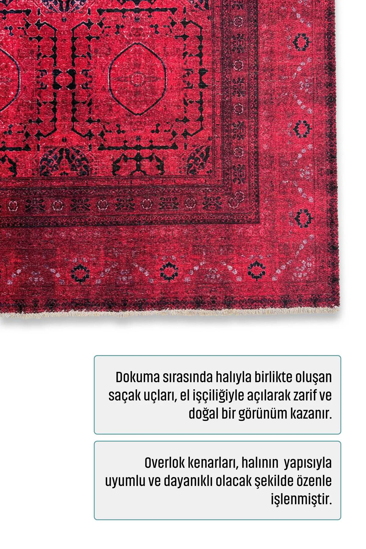 Tasarım Bordo Kırmızı Afgan Türkmen Şönil Halı Kilim Yolluk Kayma