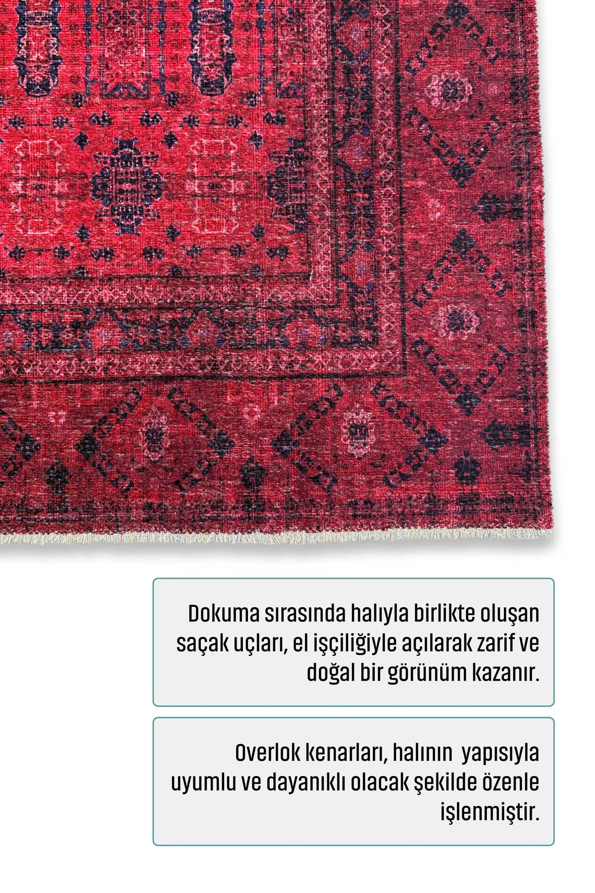 Tasarım Bordo Kırmızı Afgan Türkmen Şönil Halı Kilim Yolluk Kayma