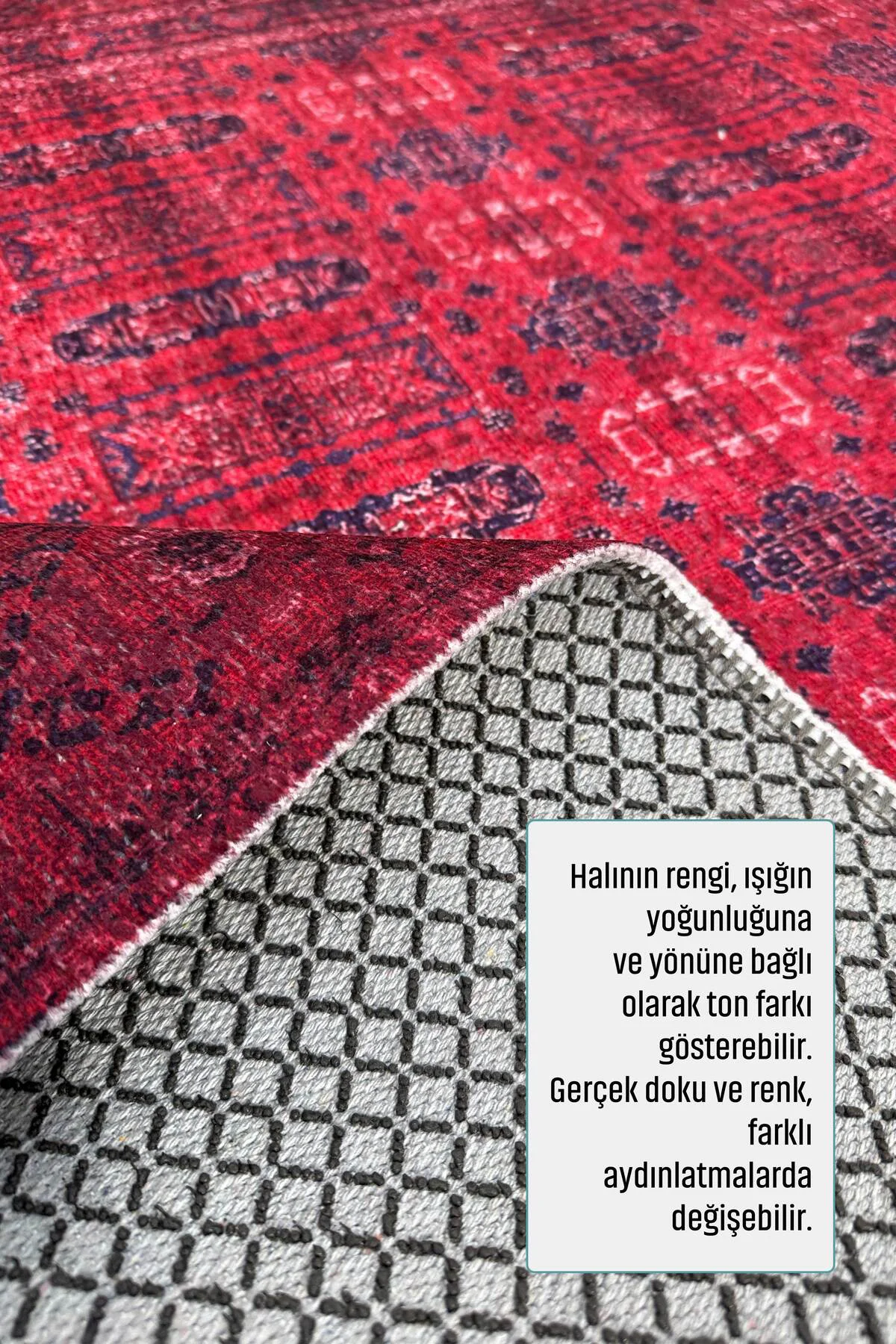 Tasarım Bordo Kırmızı Afgan Türkmen Şönil Halı Kilim Yolluk Kayma