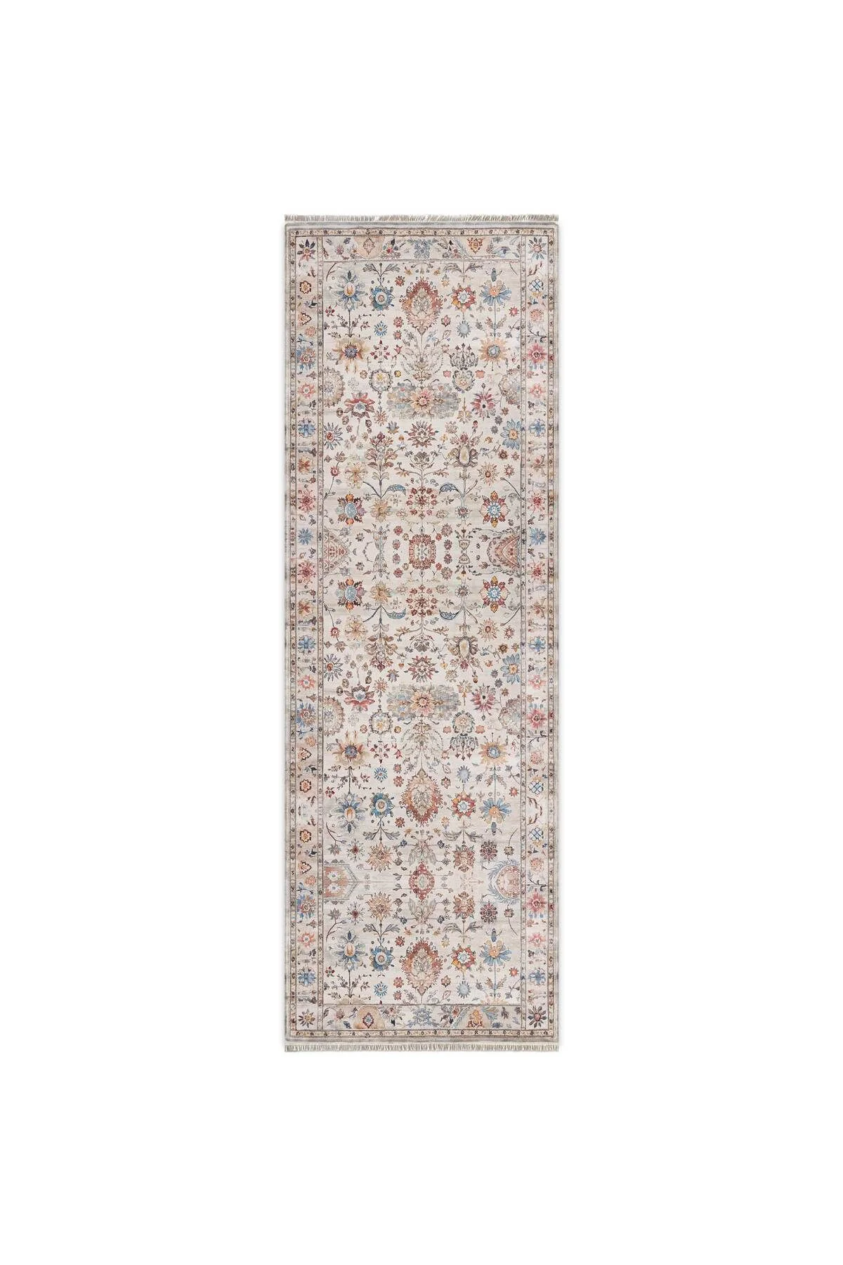 Tasarım Çift Taraflı Yıkanabilir Şönil Halı Kilim Yolluk Çiçek Mo