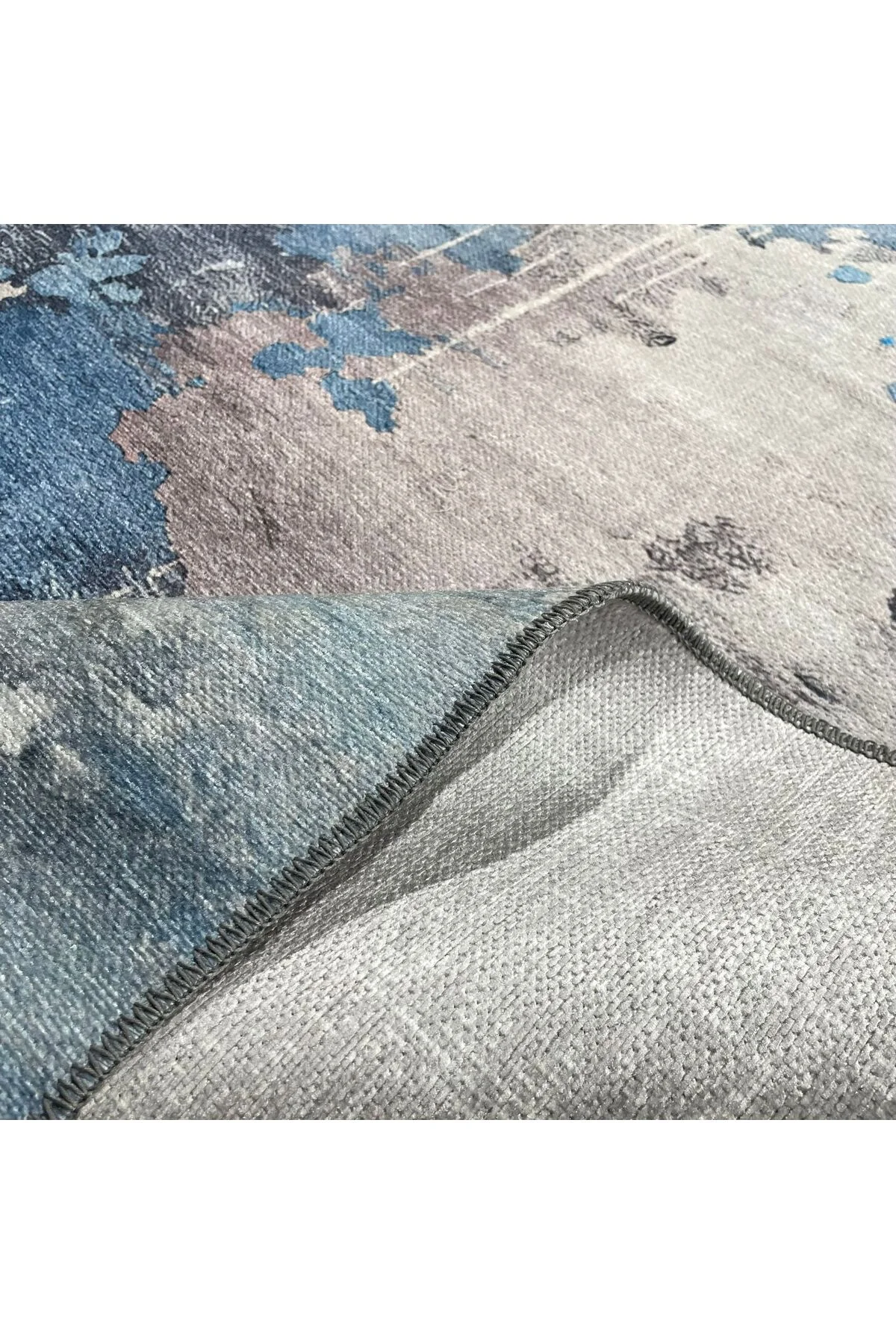 Tasarım Çift Taraflı Yıkanabilir Şönil Halı Kilim Yolluk Abstract Mavi Gri