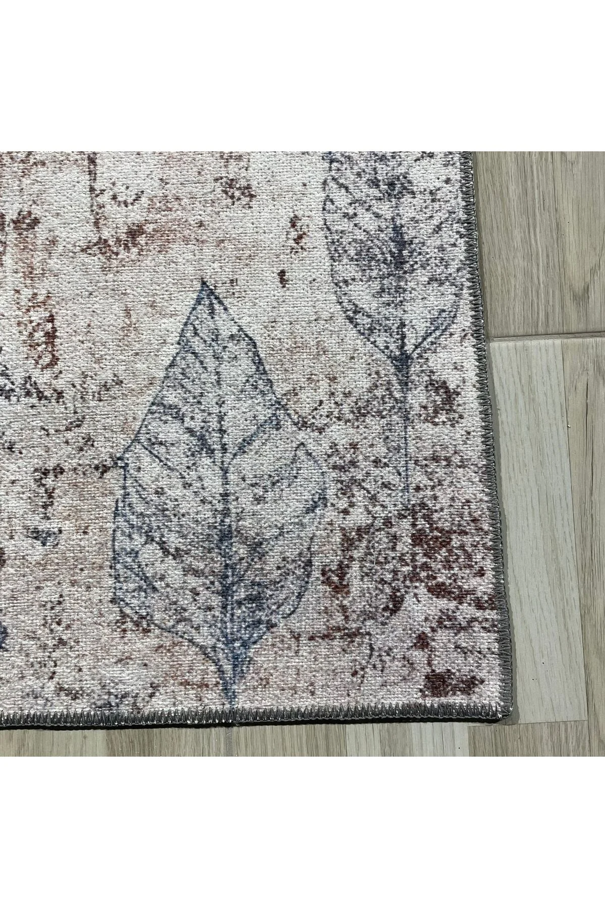 Tasarım Çift Taraflı Yıkanabilir Şönil Halı Kilim Yolluk Vizon Kahve Yaprak Desenli