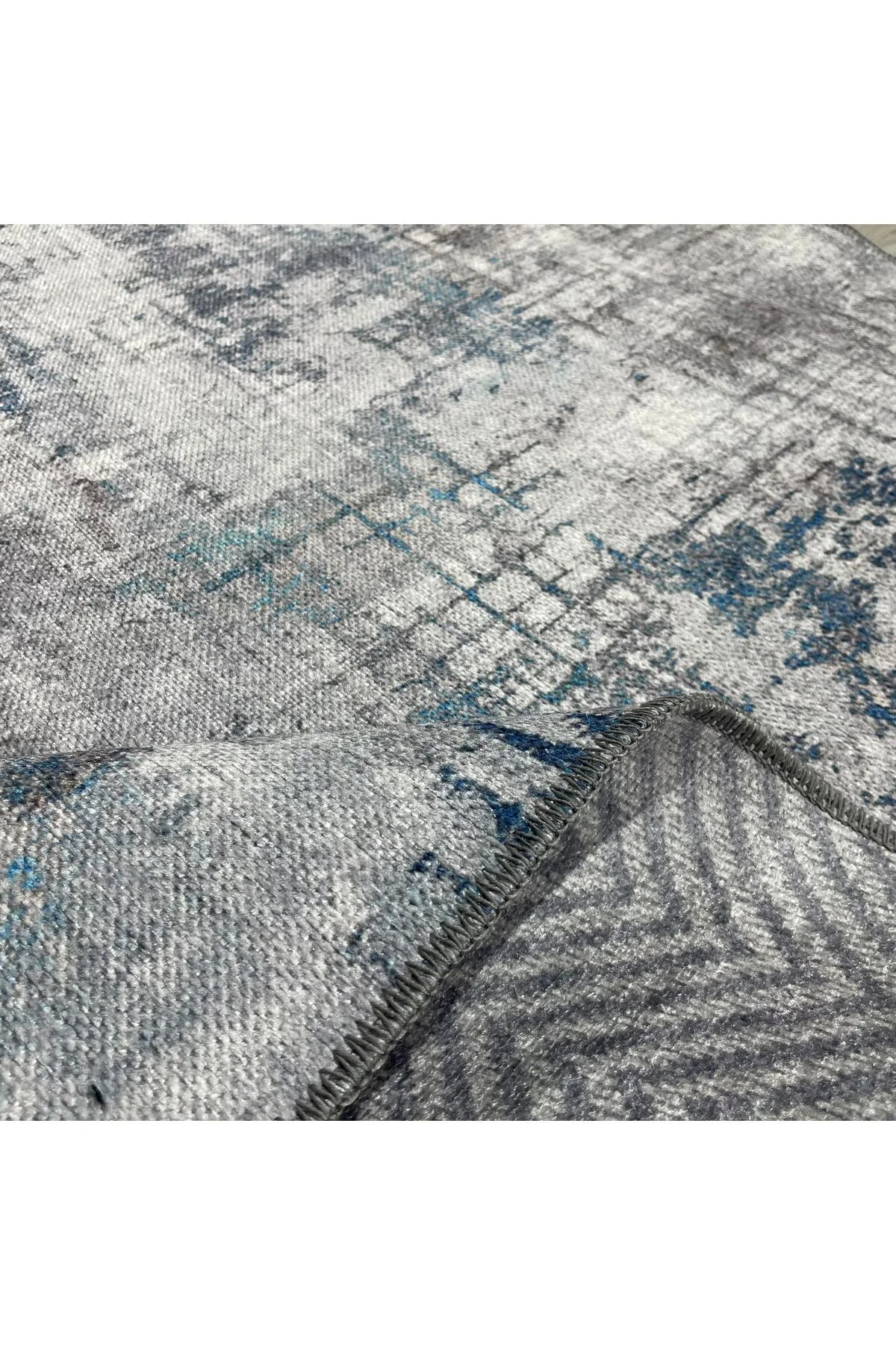 Tasarım Çift Taraflı Yıkanabilir Şönil Halı Kilim Yolluk Gri Turk