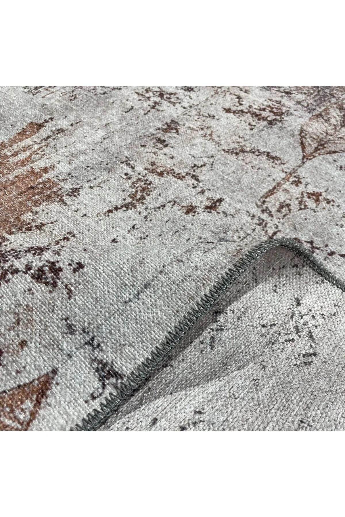 Tasarım Çift Taraflı Yıkanabilir Şönil Halı Kilim Yolluk Vizon Kahve Yaprak Desenli