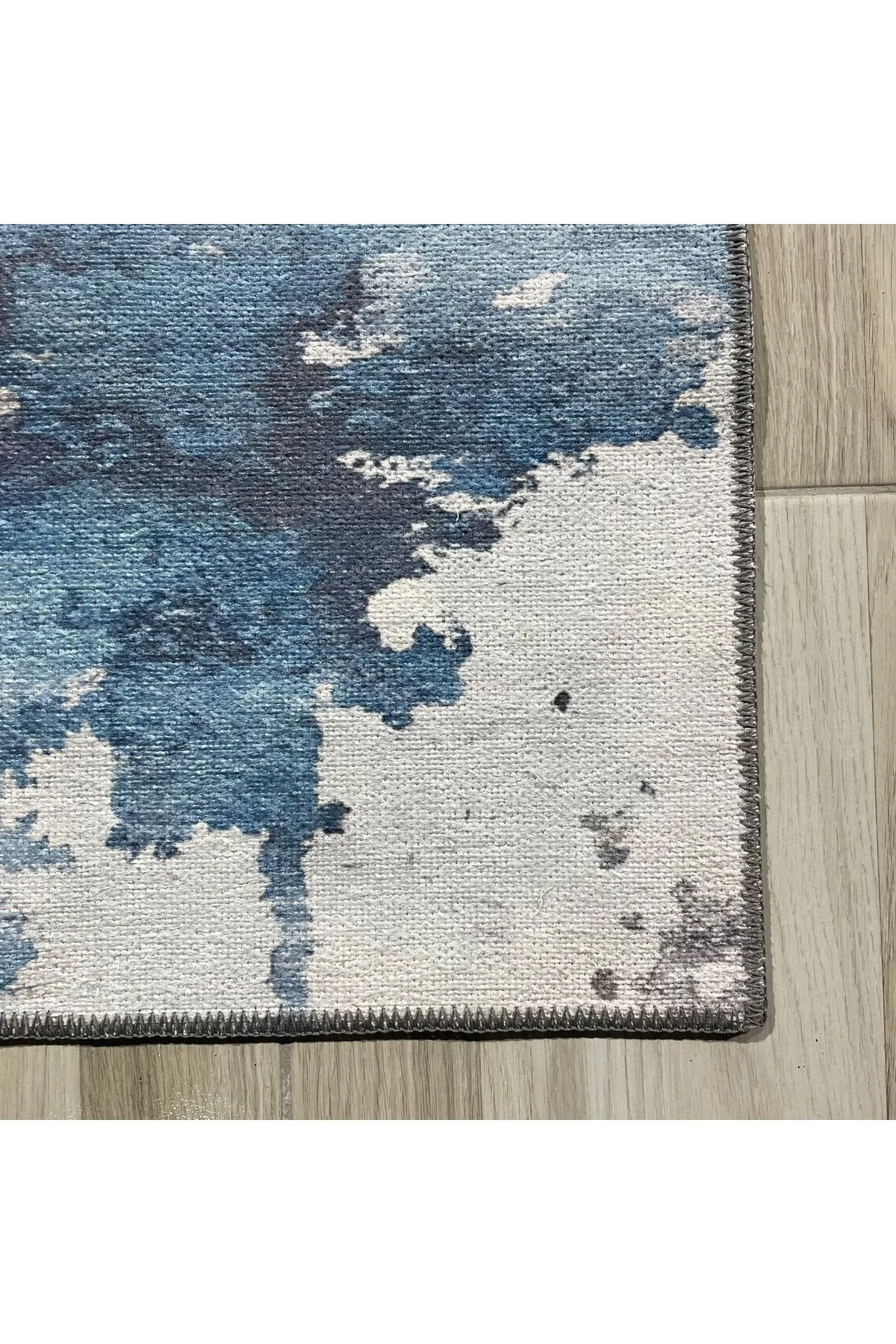 Tasarım Çift Taraflı Yıkanabilir Şönil Halı Kilim Yolluk Abstract Mavi Gri