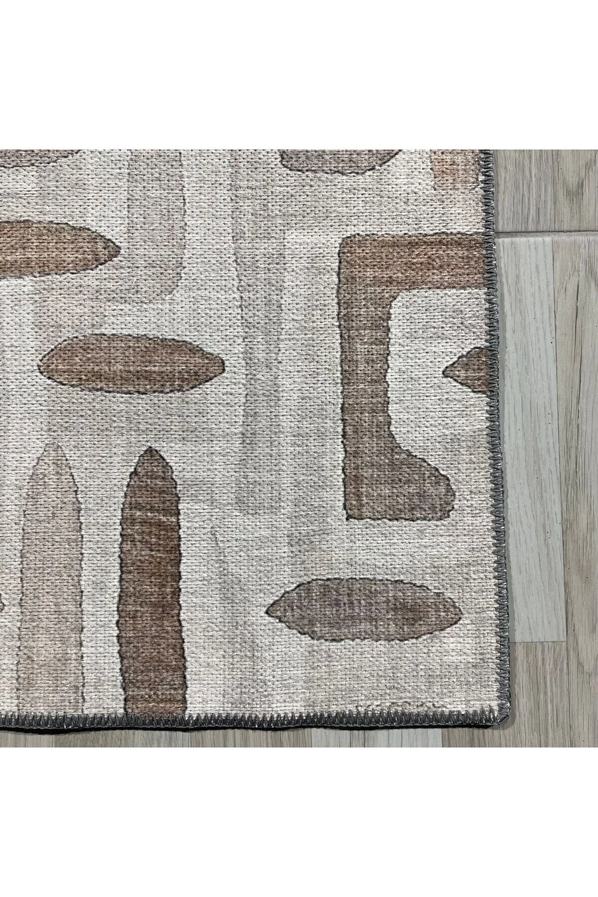 Tasarım Çift Taraflı Yıkanabilir Şönil Halı Kilim Yolluk Bej Kahv