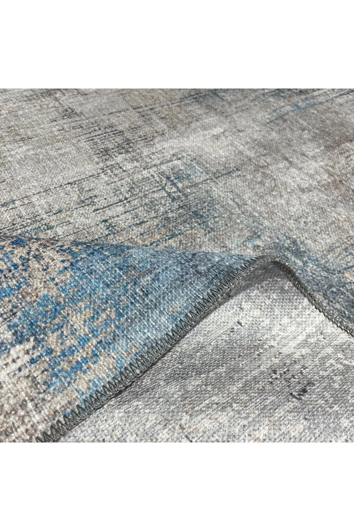 Tasarım Çift Taraflı Yıkanabilir Şönil Halı Kilim Yolluk Abstract Bej Mavi