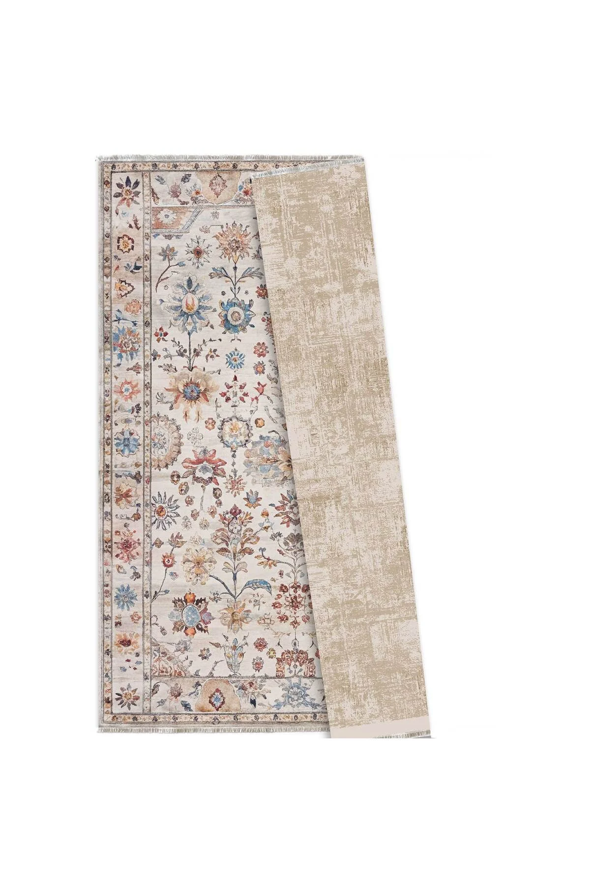 Tasarım Çift Taraflı Yıkanabilir Şönil Halı Kilim Yolluk Çiçek Mo