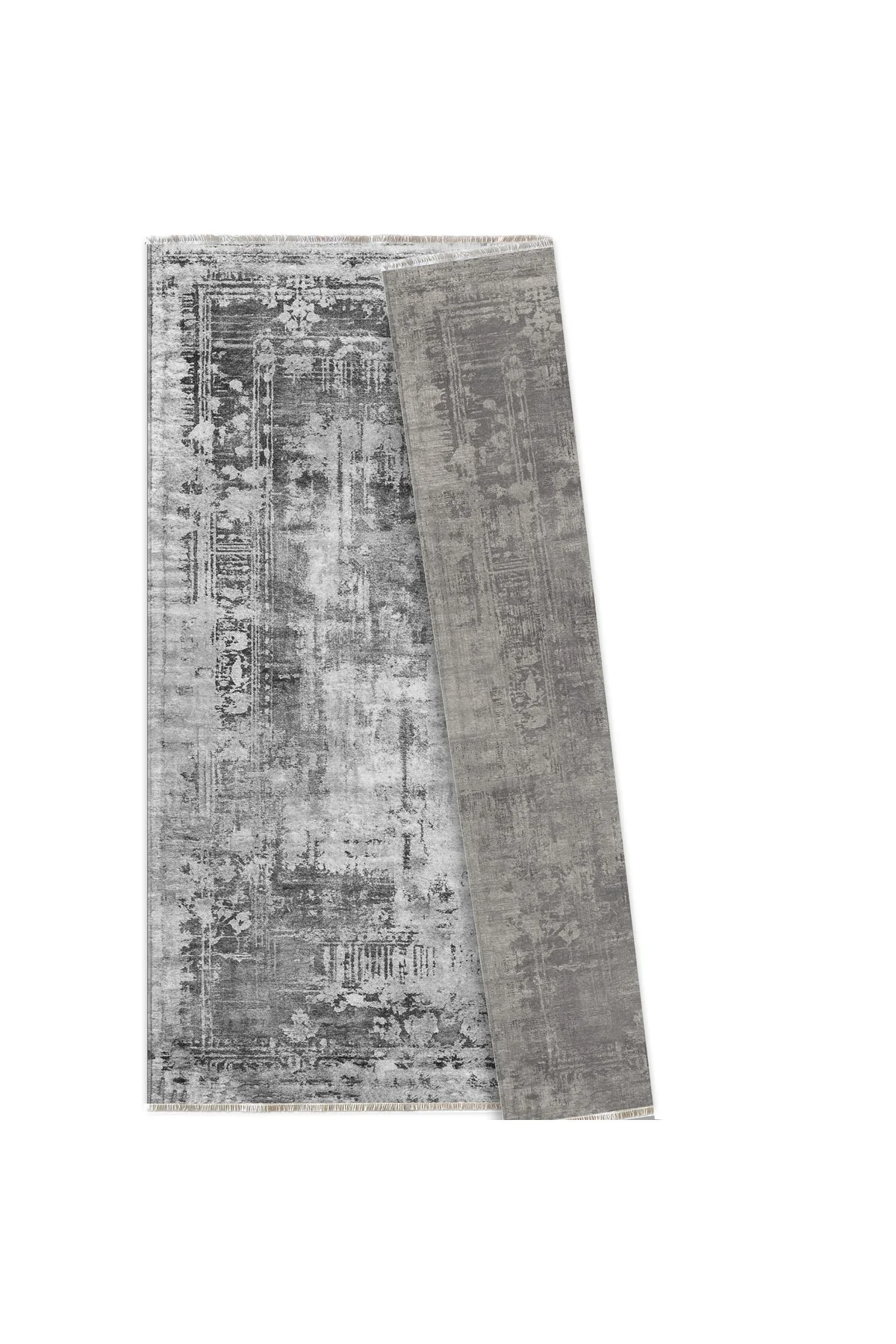 Tasarım Çift Taraflı Yıkanabilir Eskitme Şönil Halı Kilim Yolluk Gri Vintage Çerçeveli Tasarım Çift Taraflı Yıkanabilir Eskitme Şönil Halı Kilim Yolluk Gri Vintage Çerçeveli
