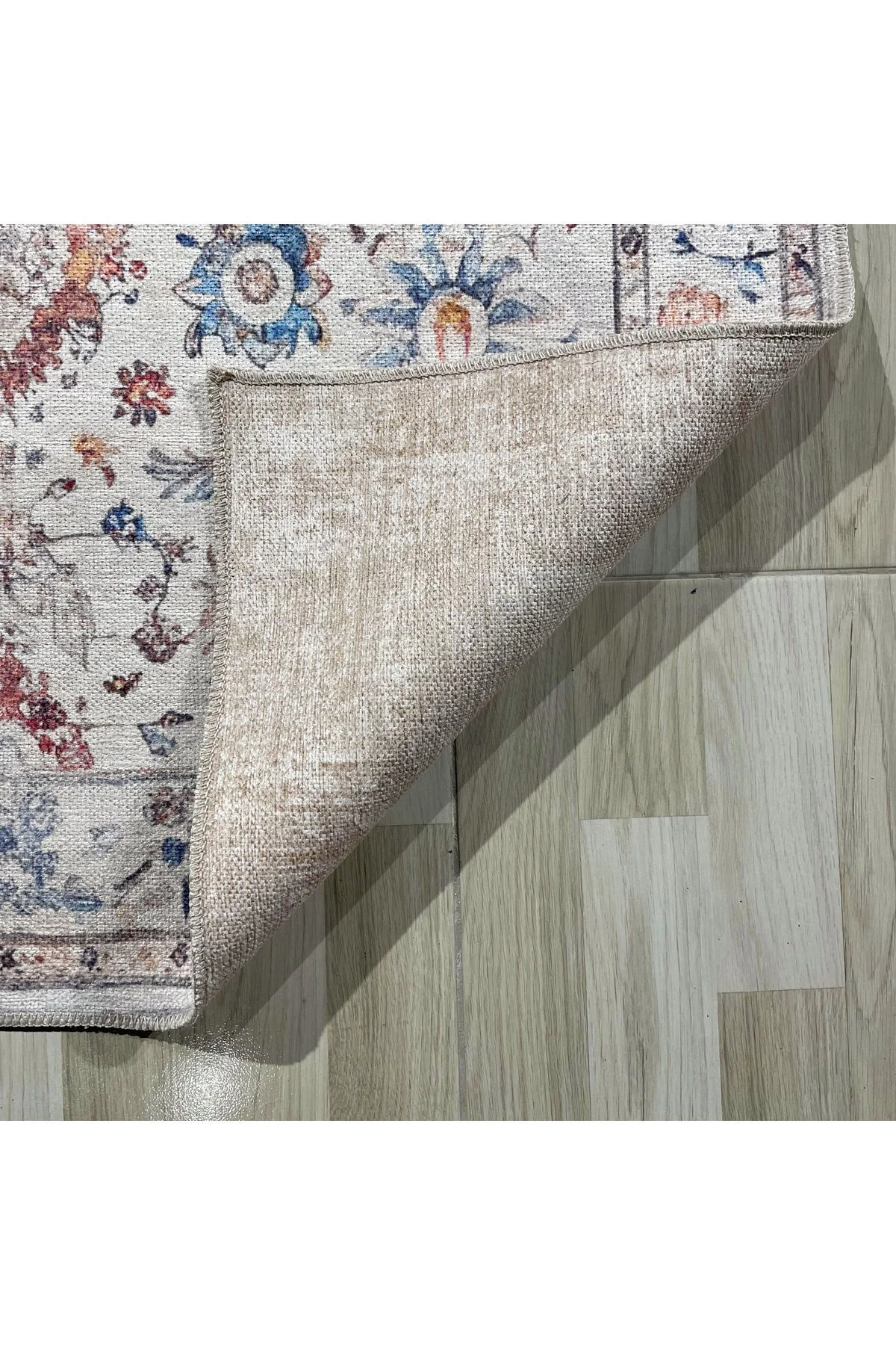 Tasarım Çift Taraflı Yıkanabilir Şönil Halı Kilim Yolluk Çiçek Mo