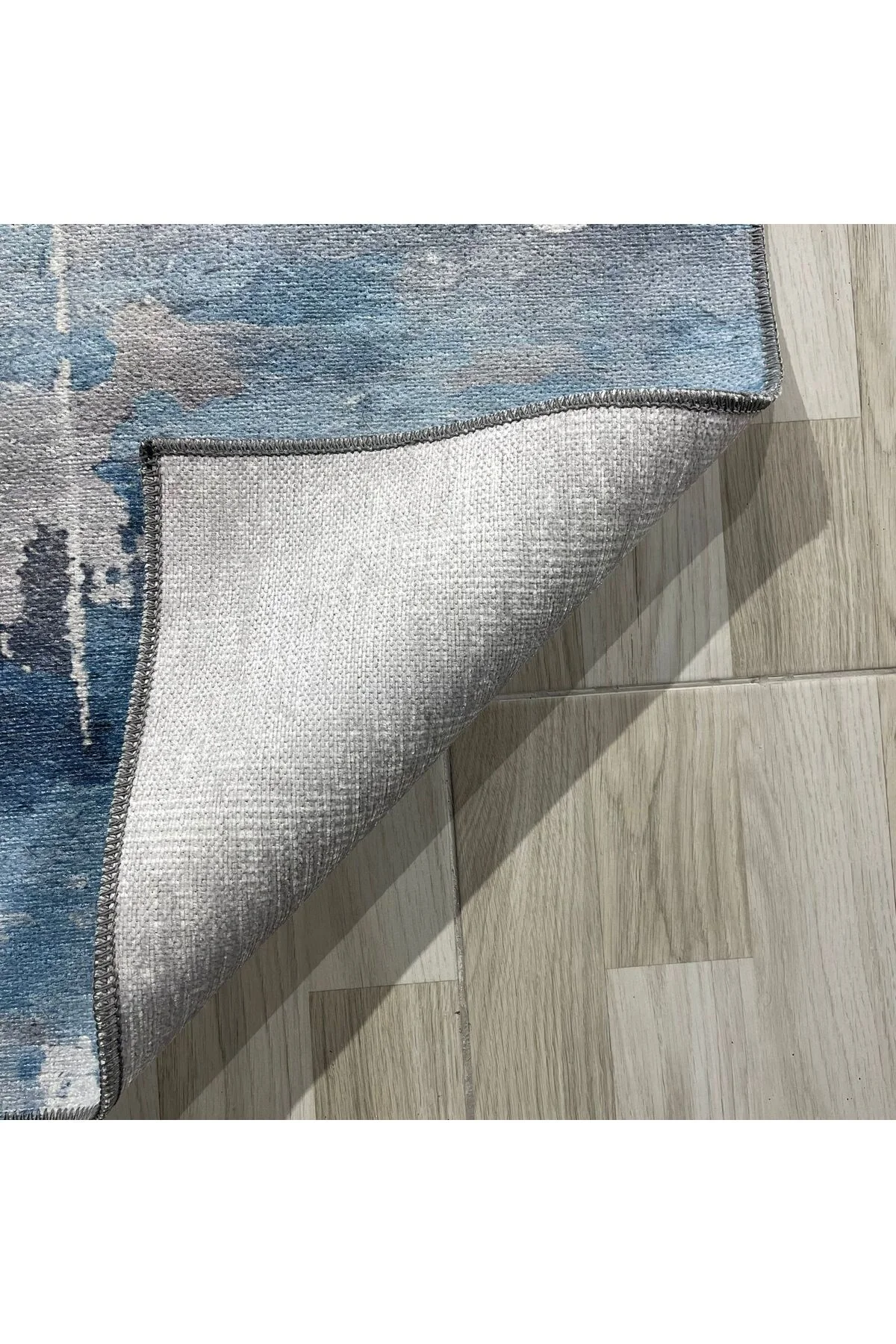 Tasarım Çift Taraflı Yıkanabilir Şönil Halı Kilim Yolluk Abstract Mavi Gri