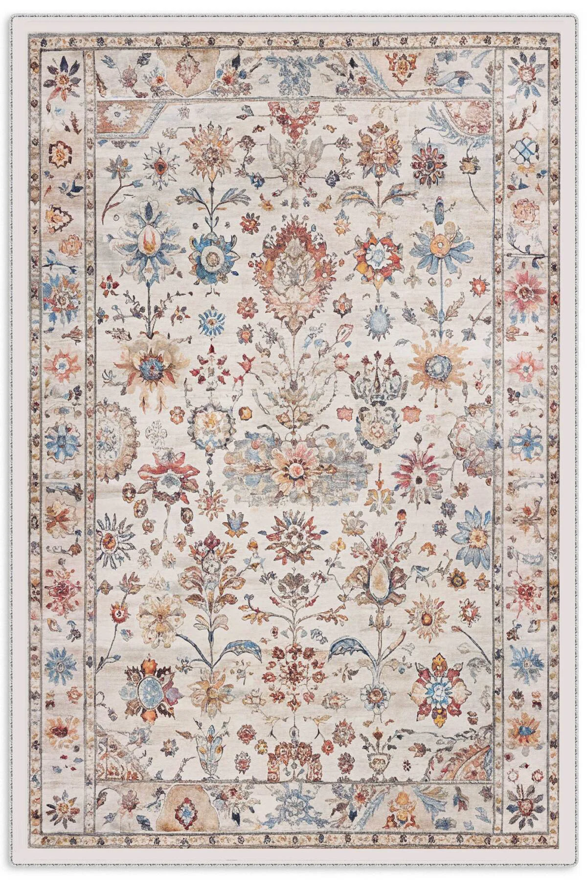 Tasarım Çift Taraflı Yıkanabilir Şönil Halı Kilim Yolluk Çiçek Mo