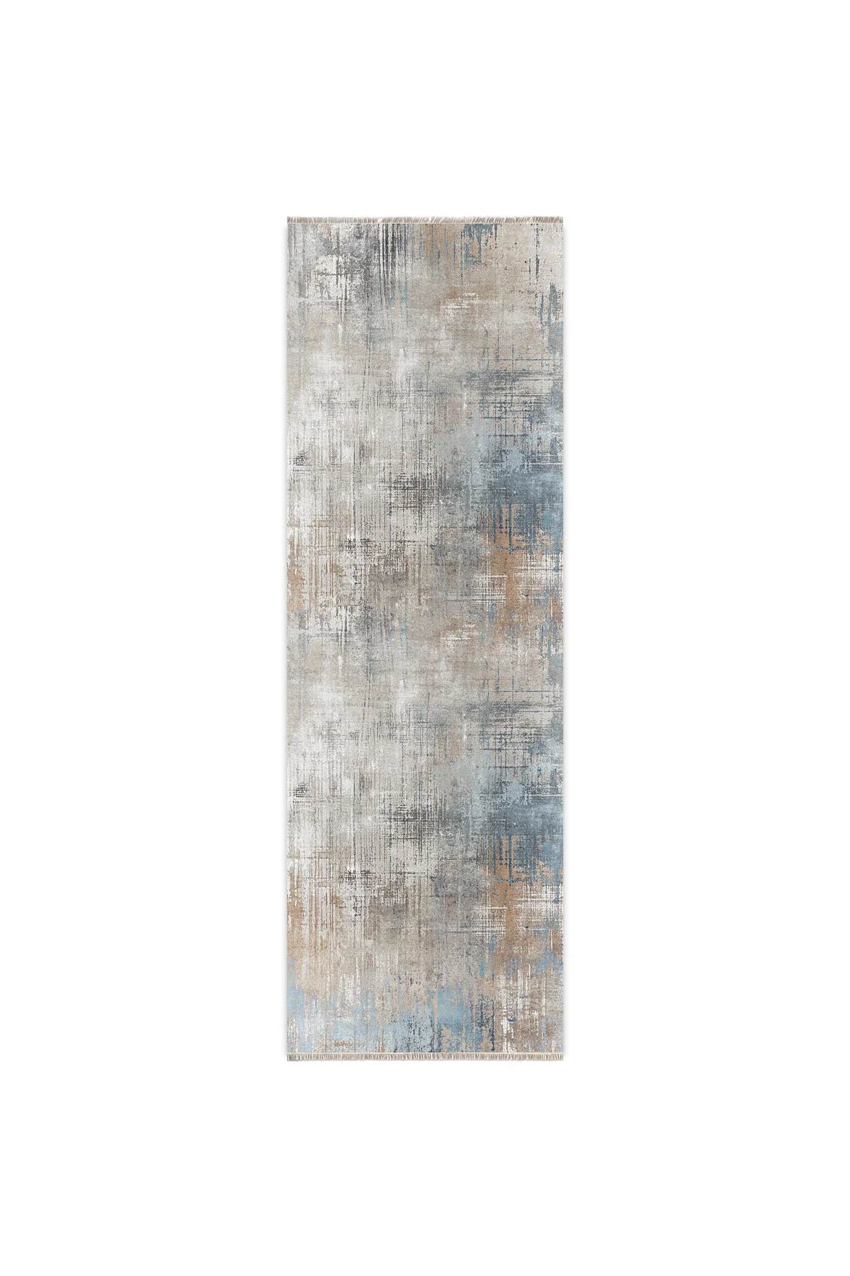 Tasarım Çift Taraflı Yıkanabilir Şönil Halı Kilim Yolluk Abstract Bej Mavi