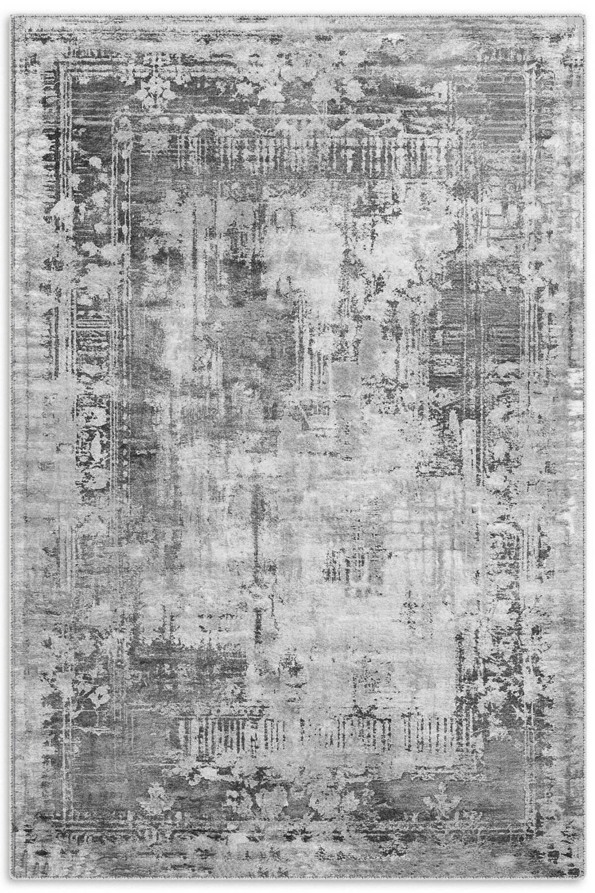 Tasarım Çift Taraflı Yıkanabilir Eskitme Şönil Halı Kilim Yolluk Gri Vintage Çerçeveli Tasarım Çift Taraflı Yıkanabilir Eskitme Şönil Halı Kilim Yolluk Gri Vintage Çerçeveli