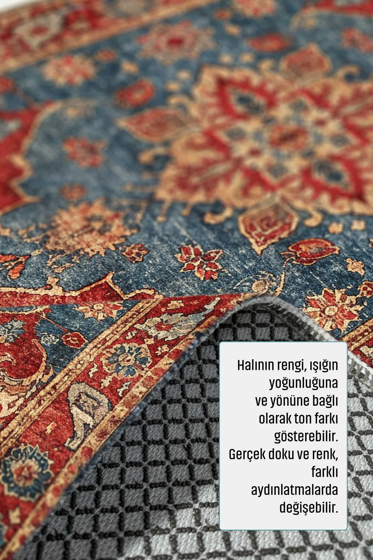 Tasarım Kırmızı Mavi Şönil Halı Kilim Yolluk Kaymaz Yıkanabilir S